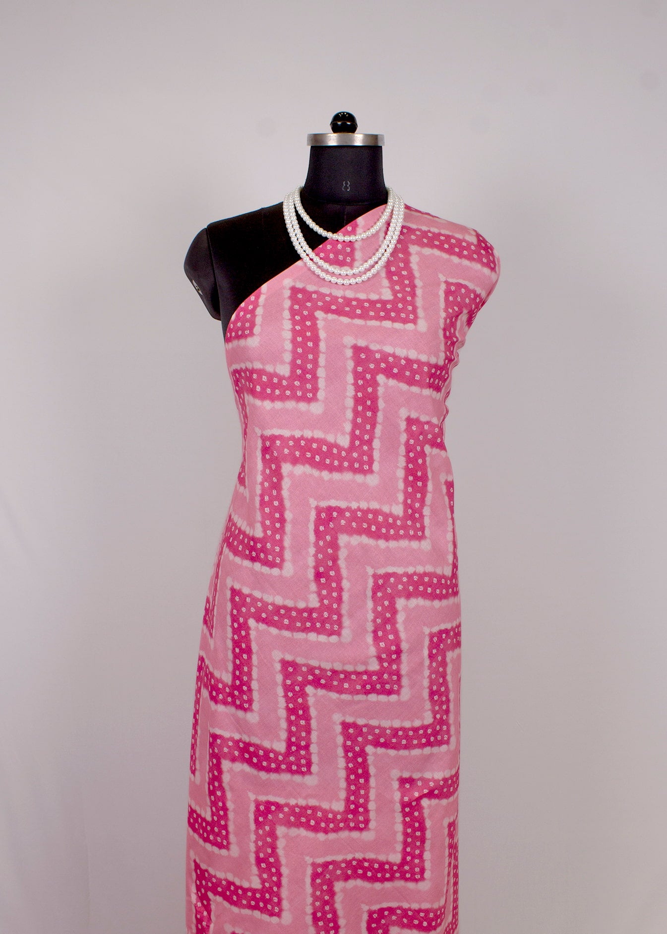 Baby Pink Zig Zag Digital Printed Pure Cotton Linen Fabric - Pure Cotton Linen D.No. 3201 Baby Pink Full Image