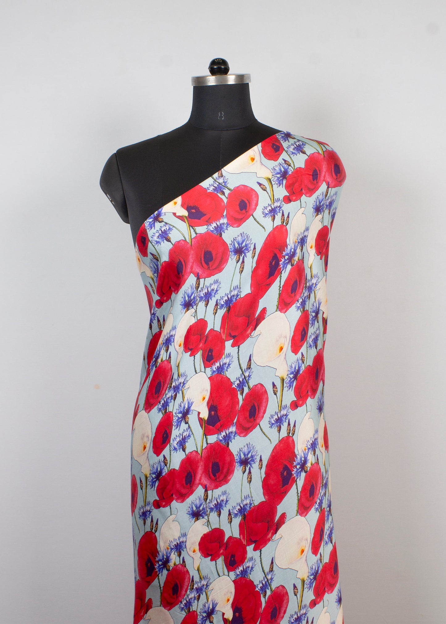 Digitally Printed Floral Design on Soft Sky Blue Modal Silk Fabric - Pure Modal Silk 1013 Soft Sky Blue Third Image