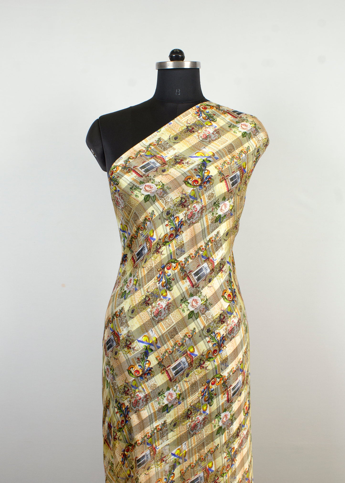 Digitally Printed Pure Georgette Satin Pattern Fabric with Multicolor Ethnic Motifs - Pure Georgette Satin Pattern 9006 Multicolor Modeling 3