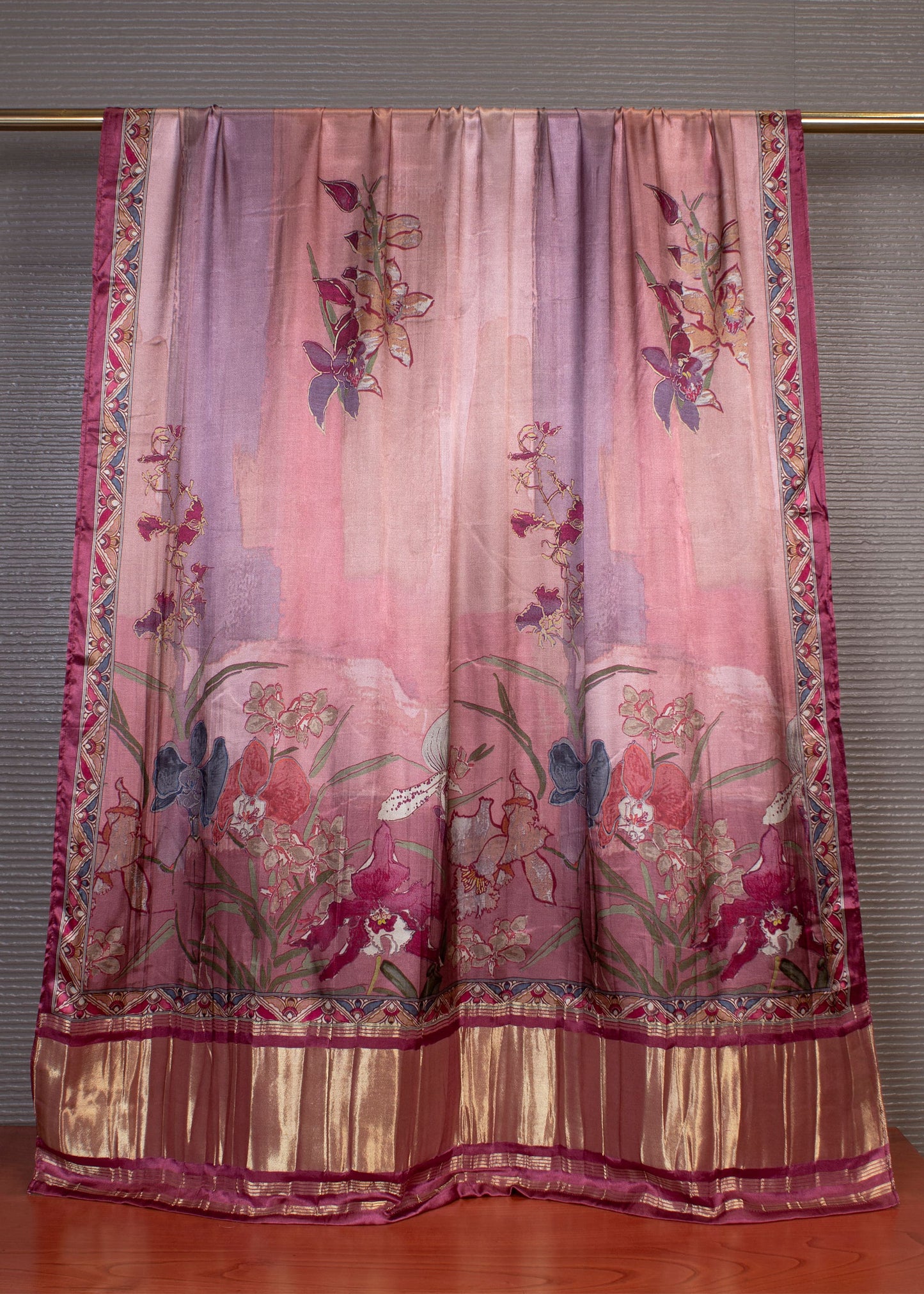 Elegant Dusty Pink Pure Gaji Silk Dupatta Featuring Abstract Digital Print and Zari Woven Border - Pure Gaji Silk Dupatta 1129 Dusty Pink Modeling 2