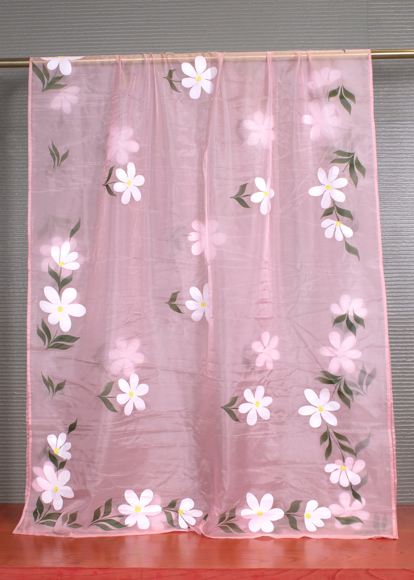 Elegant Peach Organza Dupatta featuring Hand-Painted Flowers and Sparkling Embellishments - Trinkal 123 Peach Pose 2