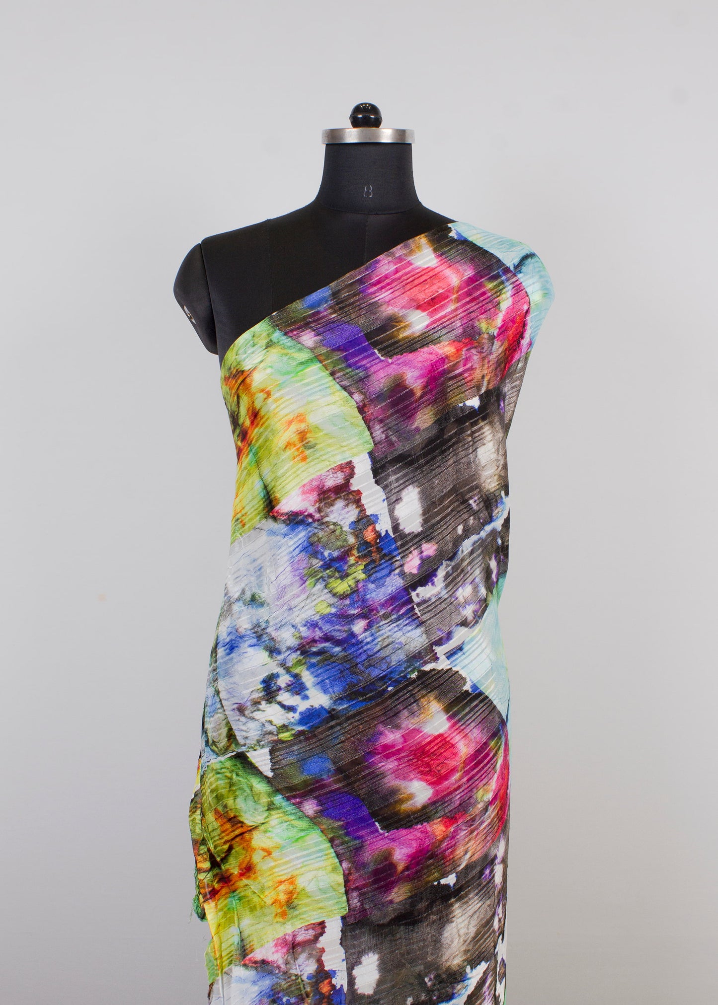 Elegant Pure Modal Silk Fabric Showcasing a Multicolor Abstract Digital Print - Pure Modal Silk 1014 Multicolor Modeling 3