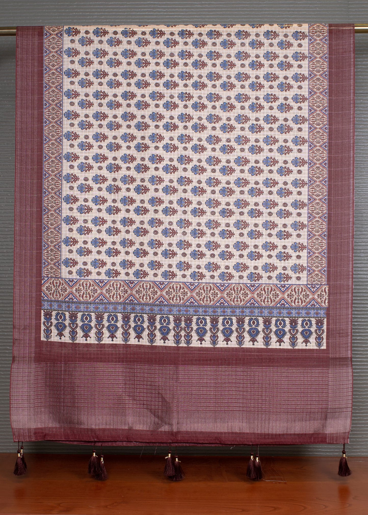 Elegant Rust Linen Dupatta with Batik Digital Print and Tassel Detailing - Linen 2126 Rust Pose 2