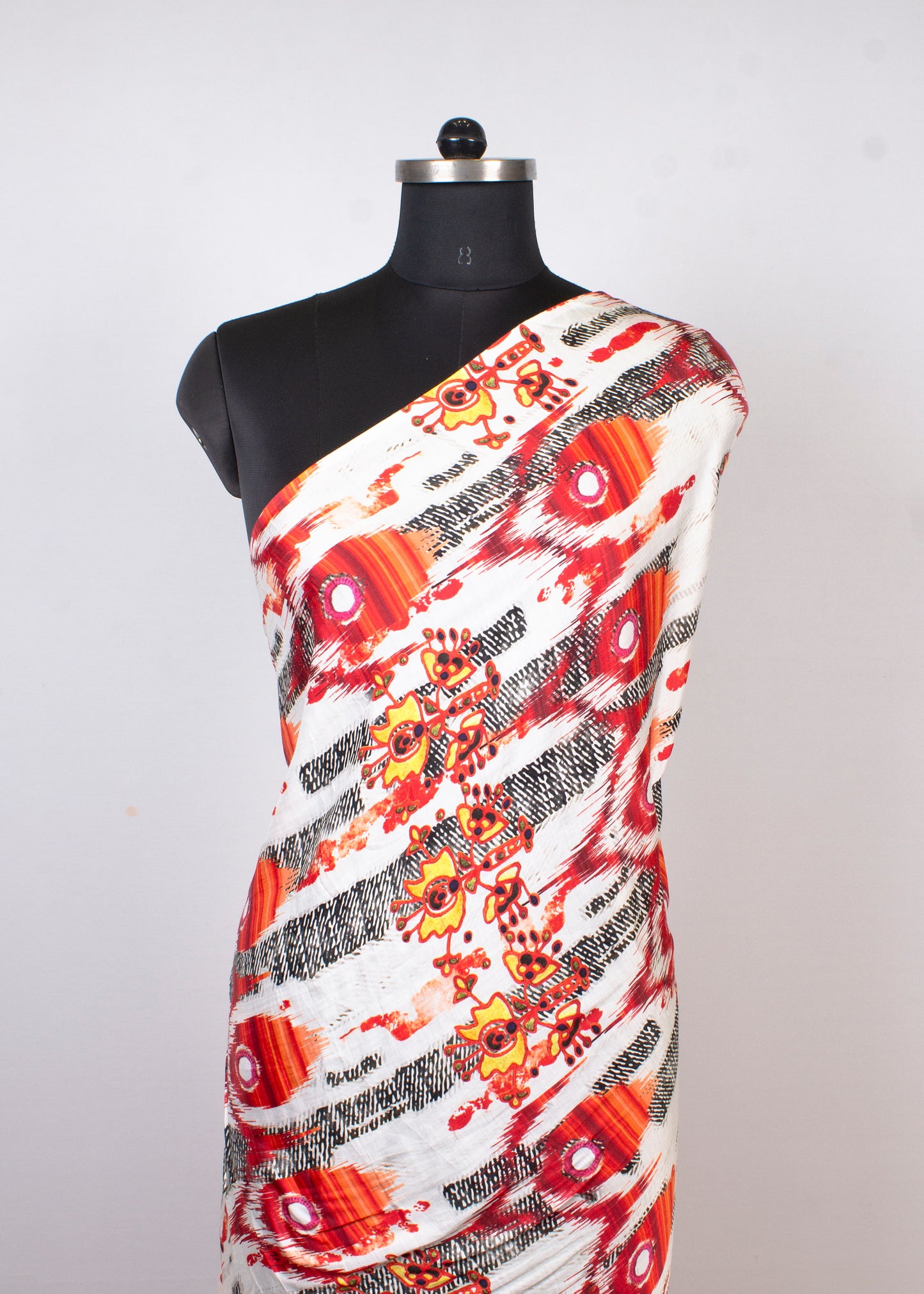 Elegant White Pure Modal Silk Fabric Featuring Ikat Digital Print - Pure Modal Silk 1009 White Modeling 3