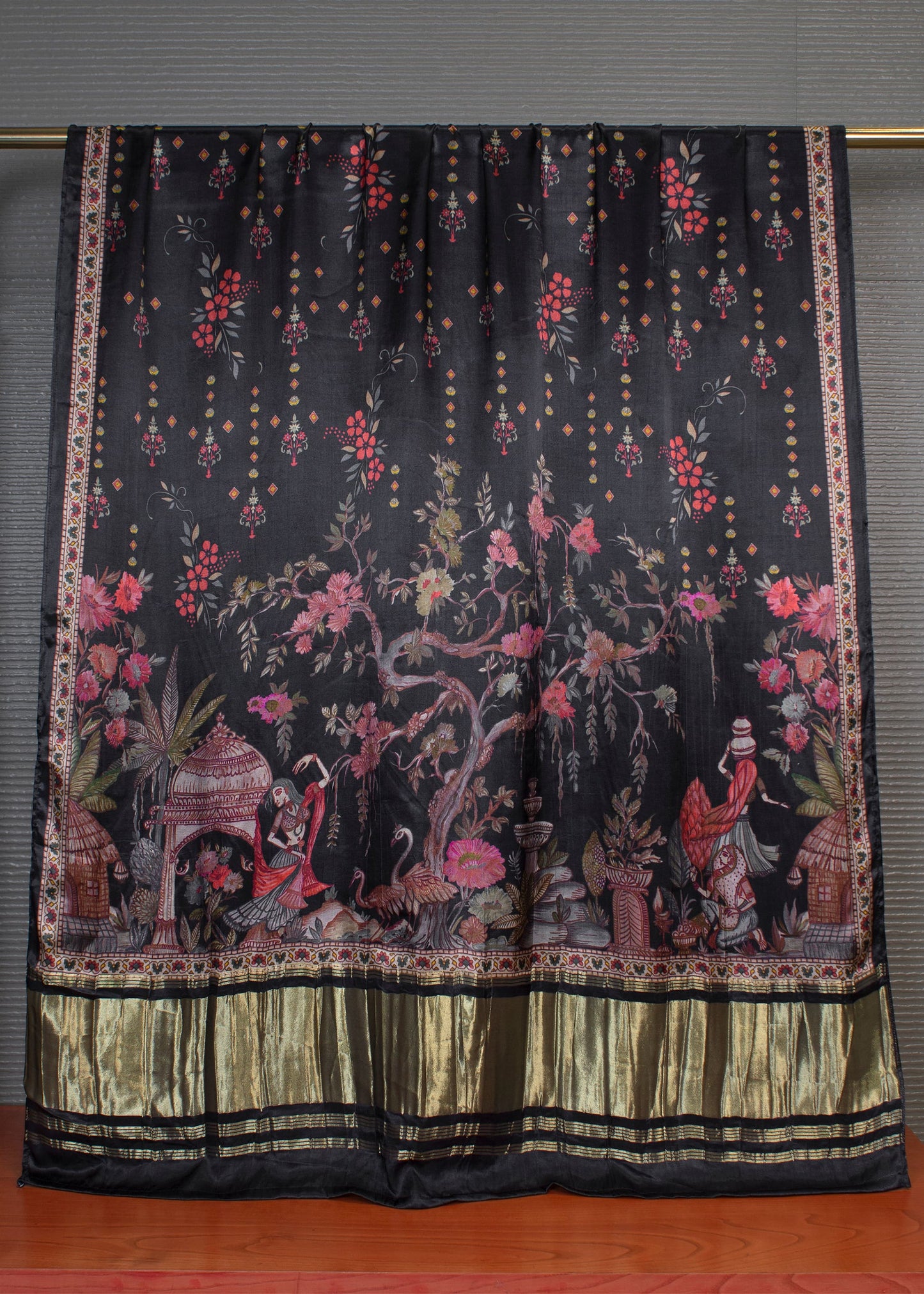 Ethnic Motif Digital Printed Black Pure Gaji Silk Dupatta with Elegant Zari Woven Lagdi Patta Border - Pure Gaji Silk Dupatta 1132 Black Second Image