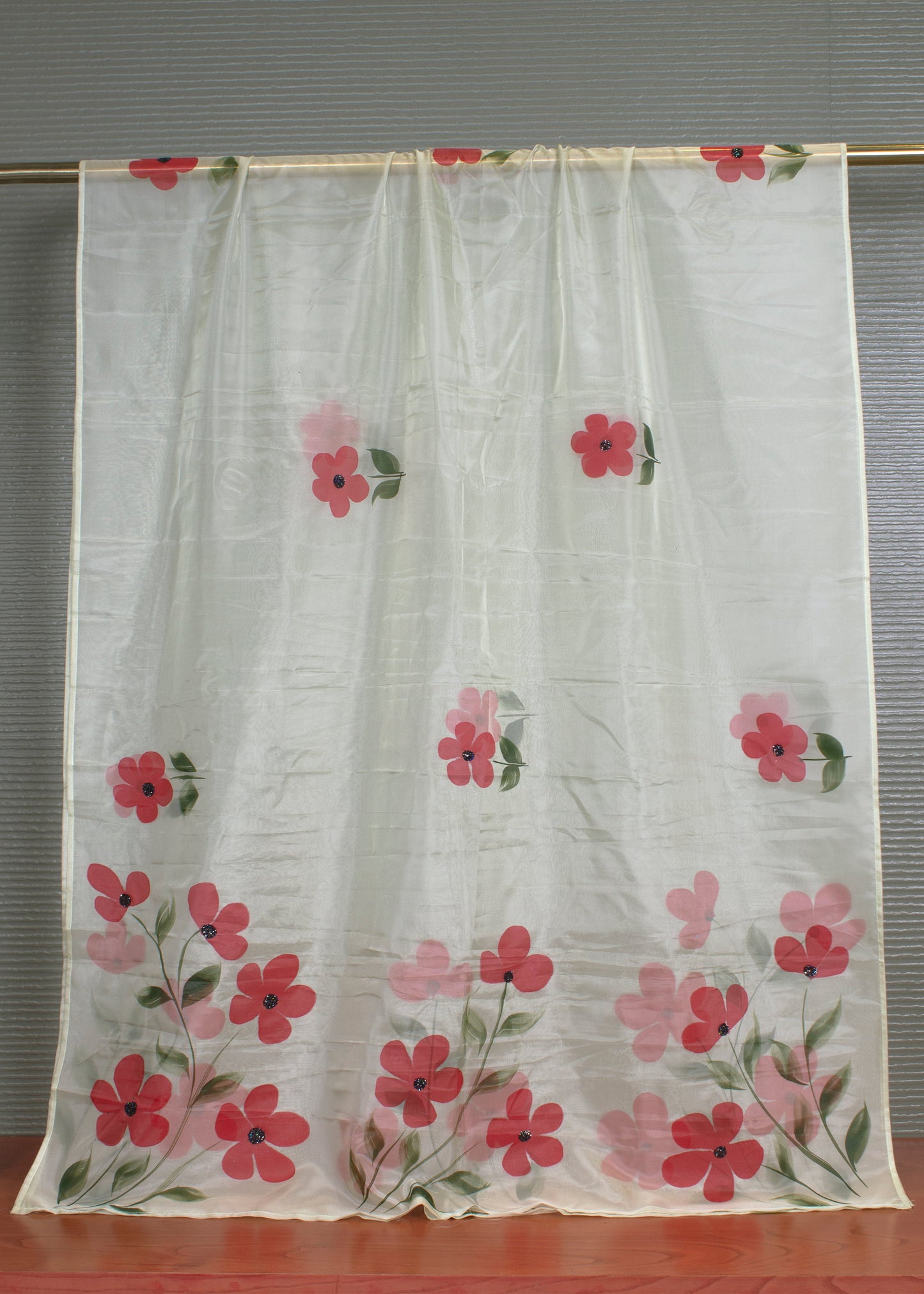 Fine Organza Dupatta in Light Green Adorned with Hand-Painted Blooms and Elegant Embellishments - Trinkal 111 Light Green Modeling 2