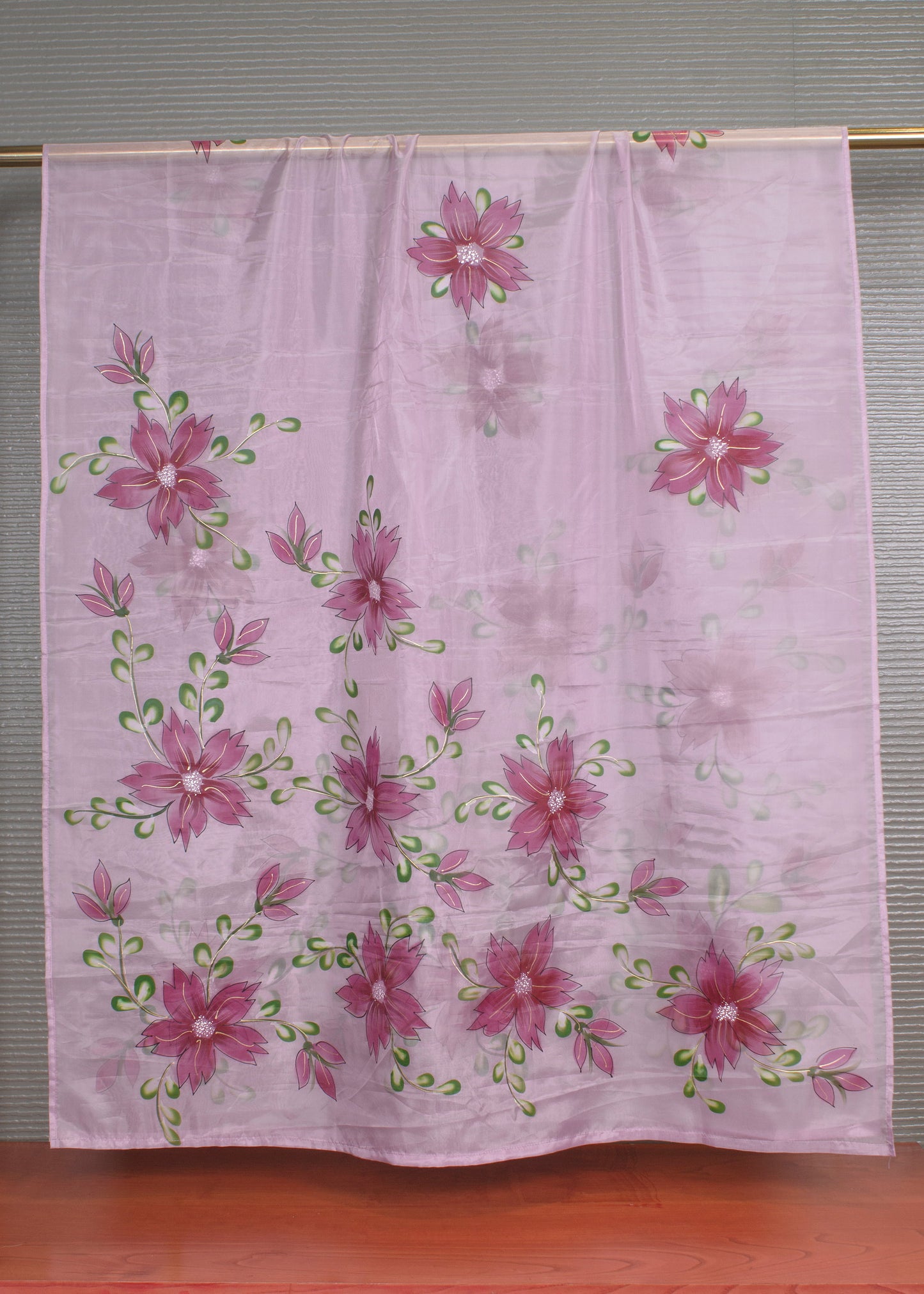 Fine Organza Dupatta in Light Purple with Delicate Hand-Painted Florals and Lustrous Foil Accents - Trinkal 104 Light Purple Modeling 2