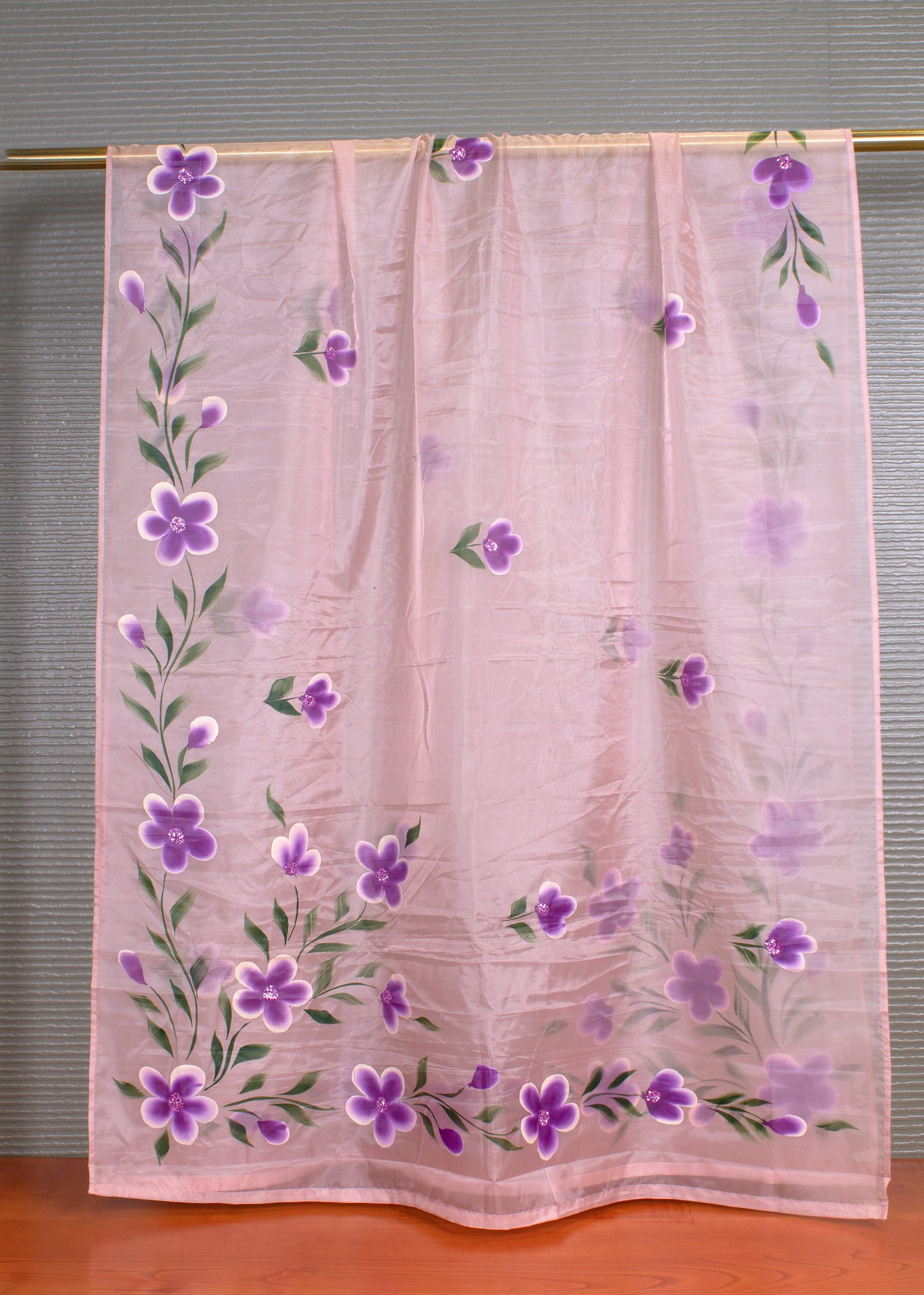 Graceful Peach Organza Dupatta with Hand-Painted Floral Motifs and Luxe Embellishments - Trinkal 101 Peach Second Image