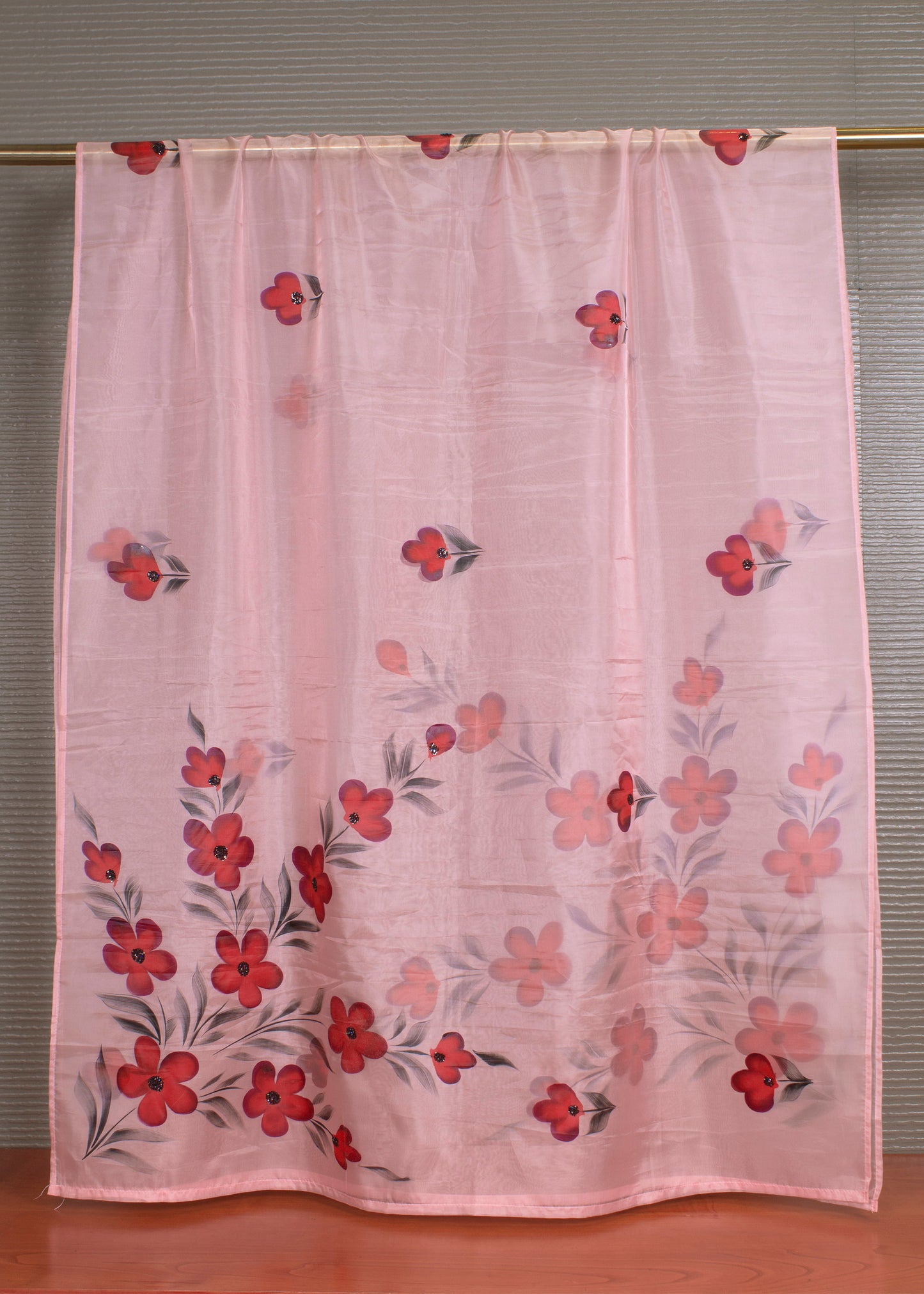 Graceful Rose Pink Fine Organza Dupatta with Hand-Painted Floral Designs and Elegant Embellishments