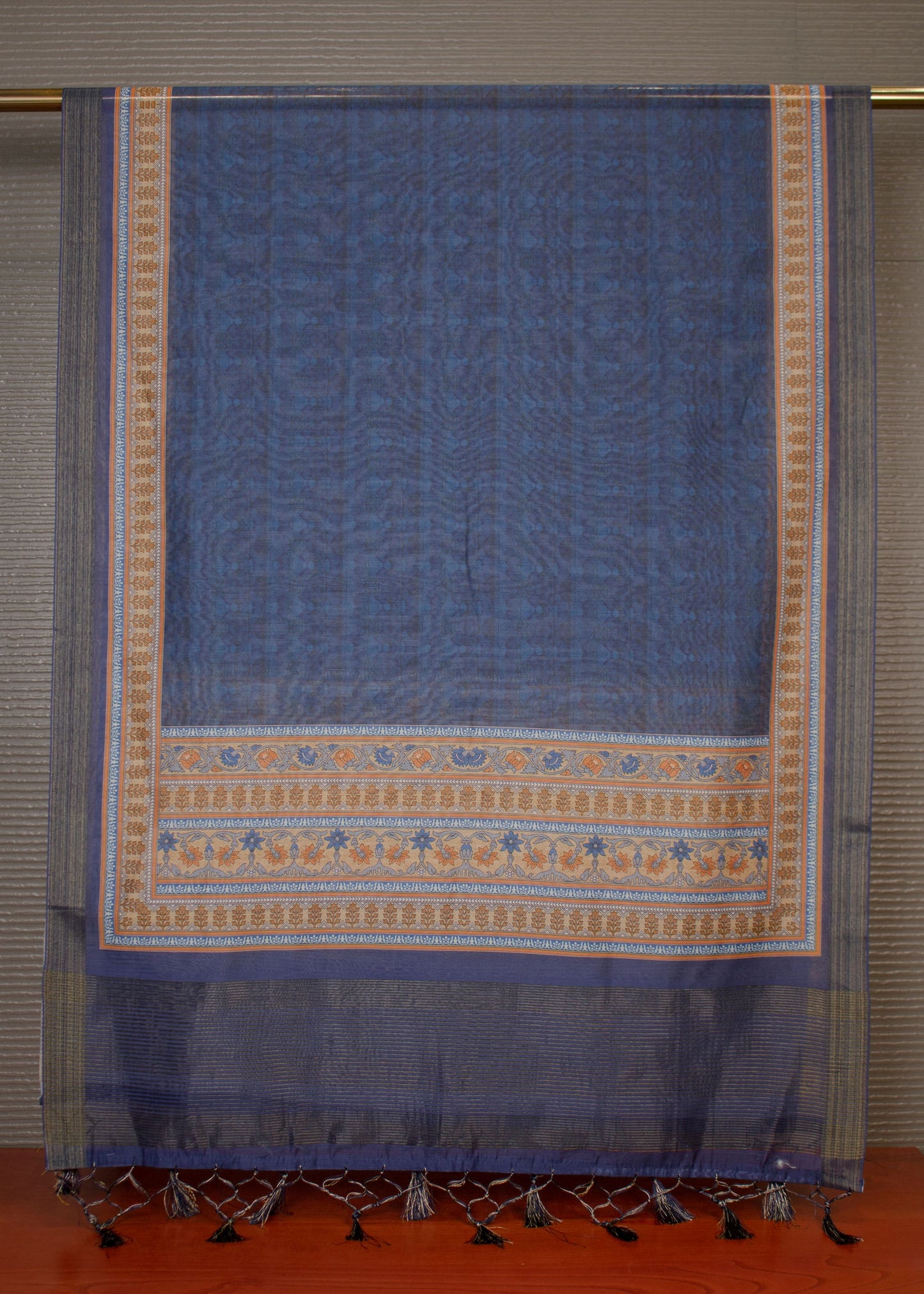 Indigo Blue Hard Linen Dupatta Adorned with Abstract Digital Prints, Zari Woven Border and Tassel - Hard Linen 2116 Indigo Blue Image 2