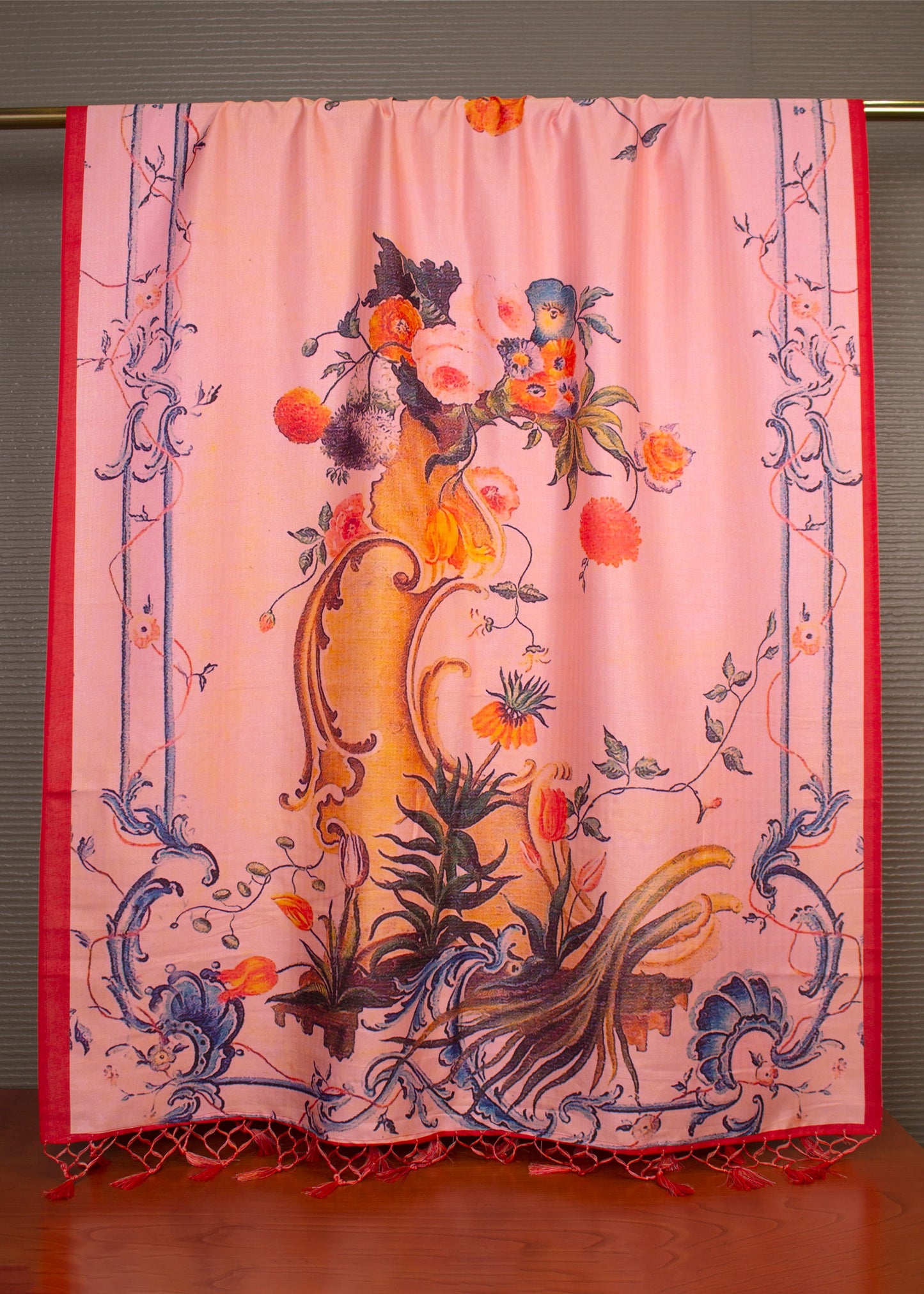 Kalamkari Digital Printed Pashmina Dupatta in Pink with Graceful Tassel - Pashmina Dupatta 3108 Pink Front Image 2