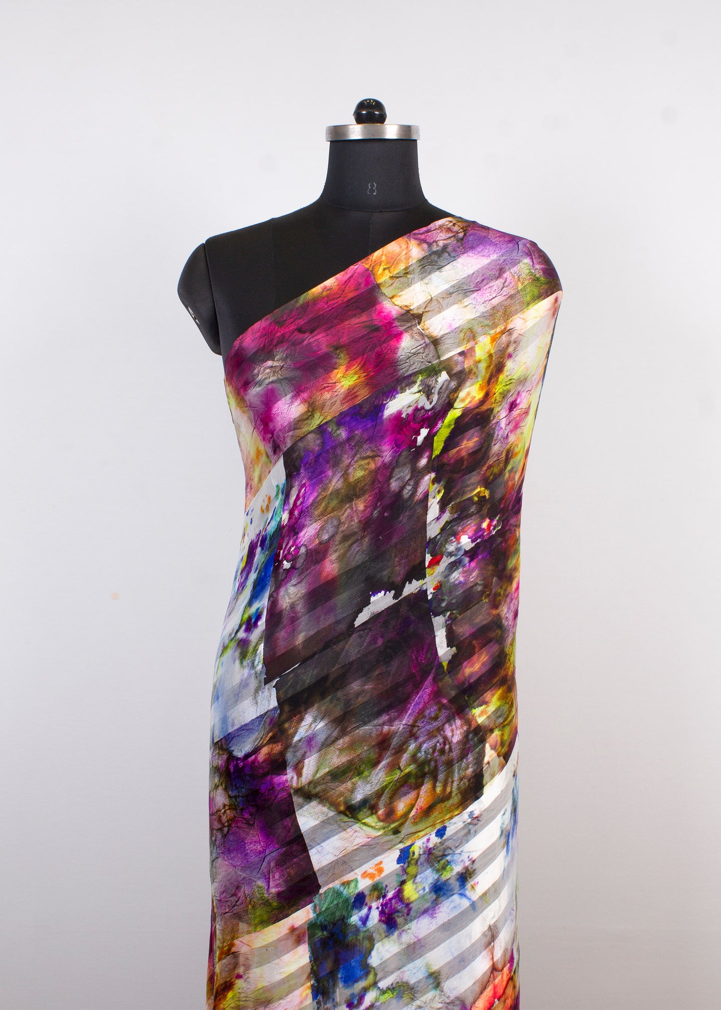 Multicolor Abstract Digital Printed Pure Satin Pattern Georgette Fabric - Pure Georgette Satin Pattern 9004 Multicolor Pose 3