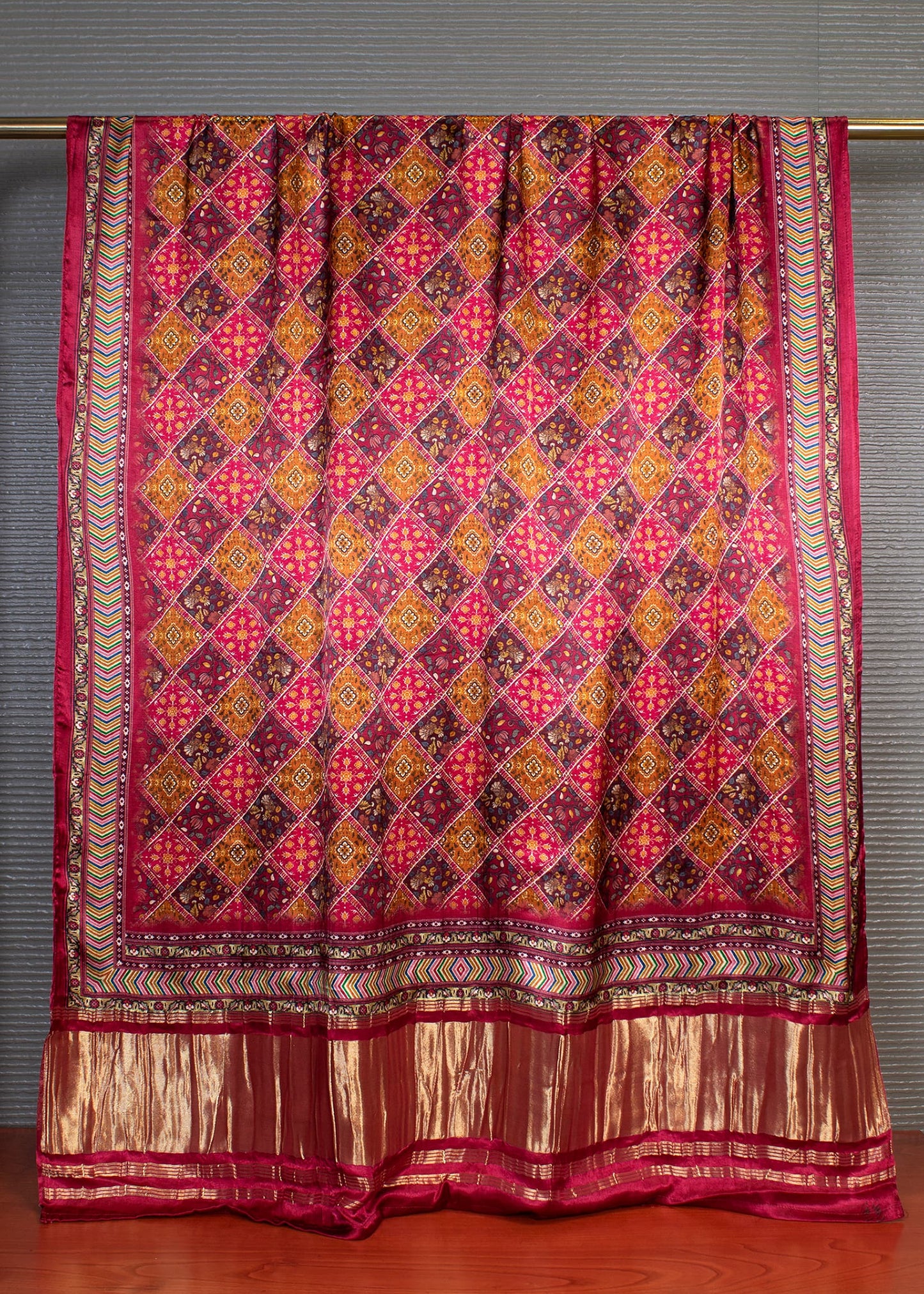 Multicolor Ethnic Motif Digital Printed Gaji Silk Dupatta with Zari Woven Lagdi Patta Border - Pure Gaji Silk Dupatta 1126 Multicolor Second Image