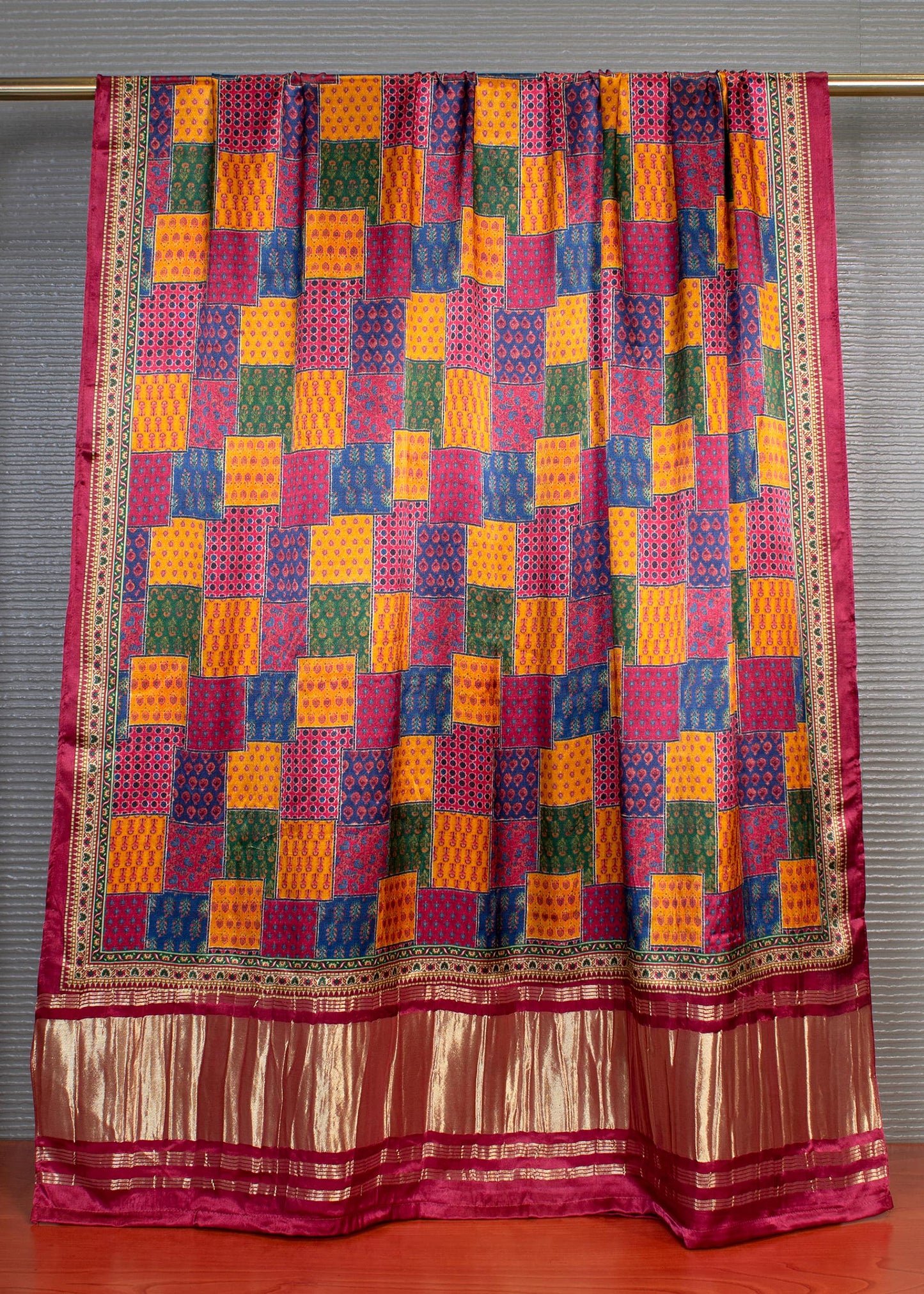 Multicolor Gharchola Digital Printed Pure Gaji Silk Lagdi Patta Dupatta with Zari Border - Pure Gaji Silk Dupatta 1123 Multicolor Pose 2