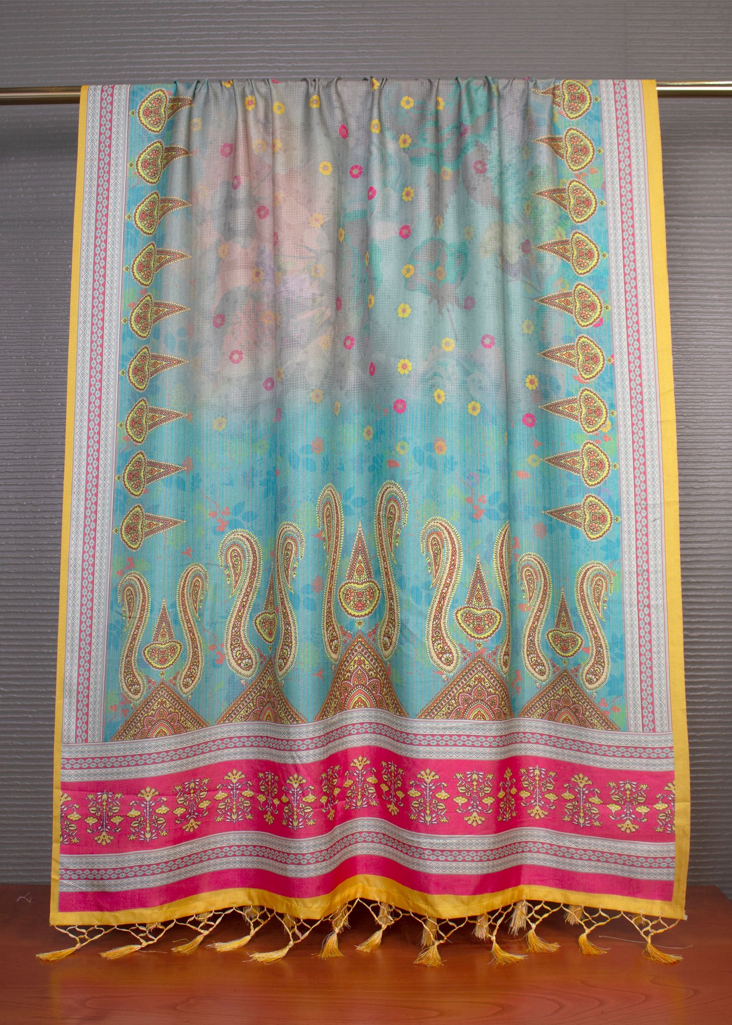 Multicolor Pashmina Dupatta with Kalamkari Digital Prints and Elegant Tassels - Pashmina Dupatta 3109 Multicolor Second Image