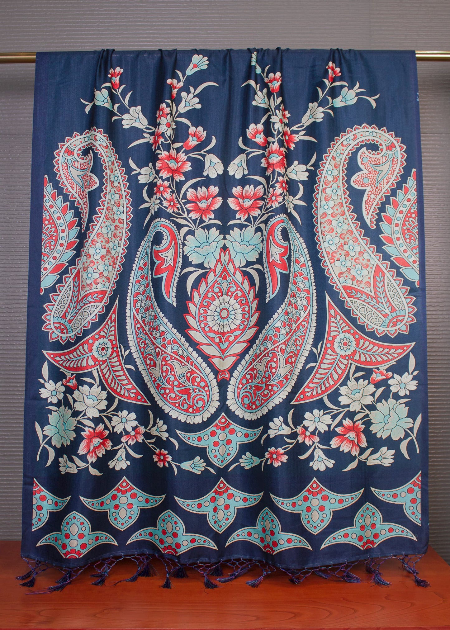 Paisley Digital Printed Navy Blue Pashmina Dupatta with Stylish Tassel Detailing - Pashmina Dupatta 3113 Navy Blue 2