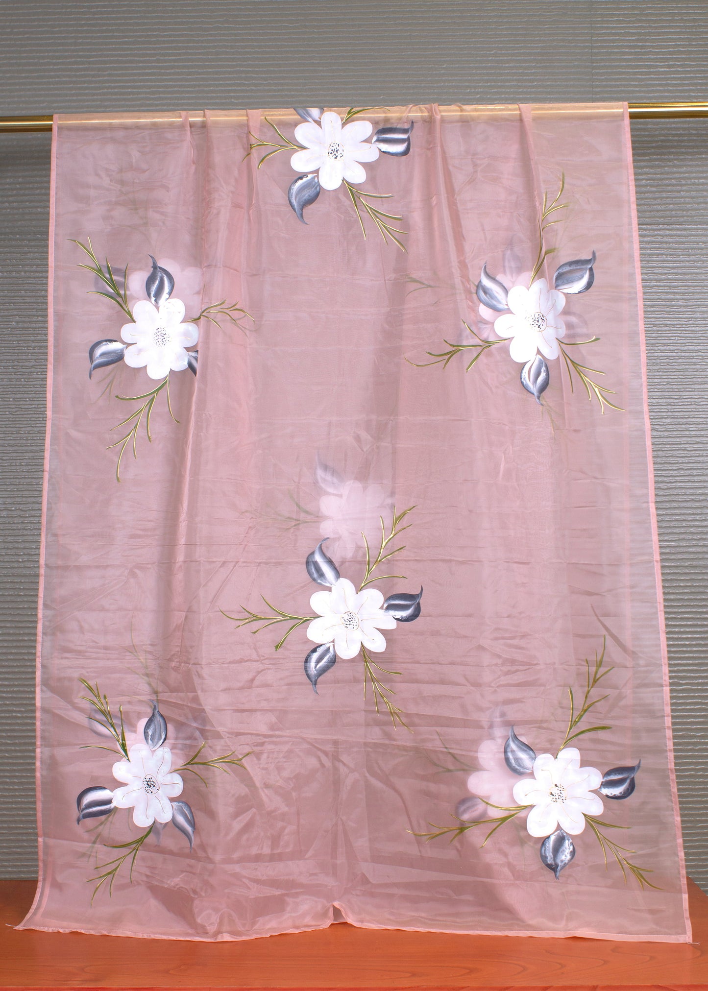 Peach Organza Dupatta with Delicate Hand-Painted Florals and Luxe Foil Detailing - Trinkal 108 Peach Modeling 2