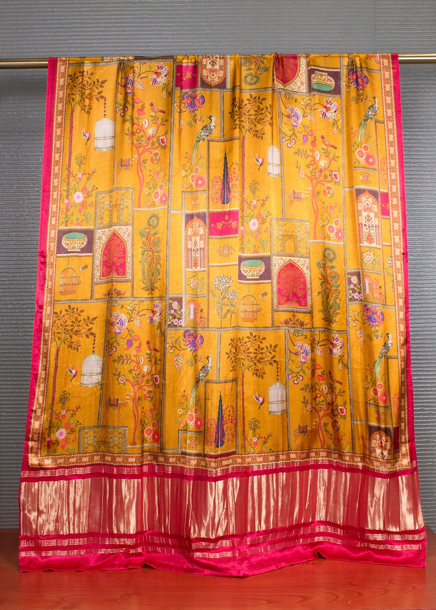 Pure Gaji Silk Dupatta in Gold Featuring Ethnic Digital Prints and Elegant Zari Woven Border - Pure Gaji Silk Dupatta 1122 Gold Image 2