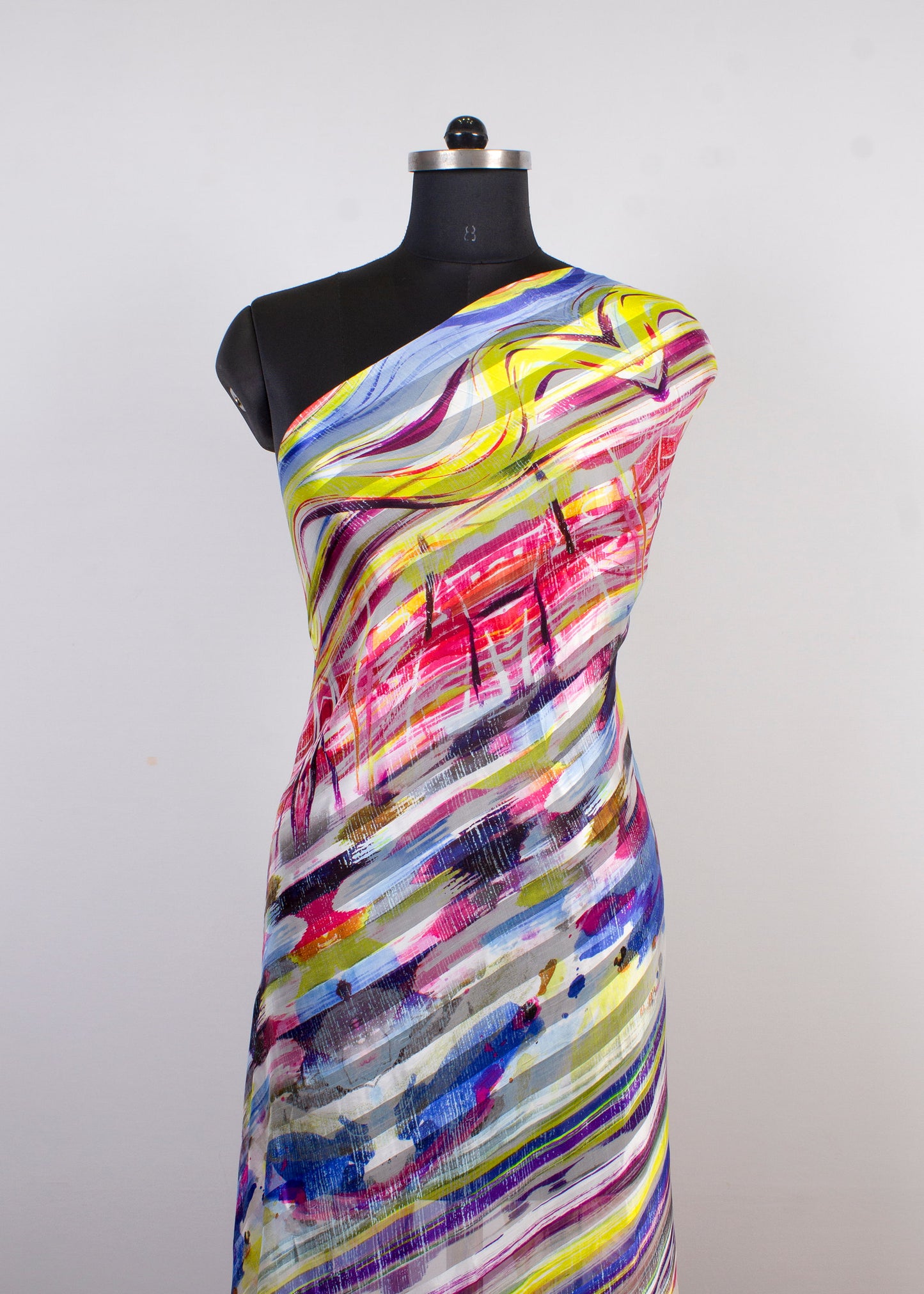 Pure Georgette Satin Pattern Fabric Showcasing Abstract Multicolor Digital Print - Georgette Satin Pattern 9003 Multicolor Modeling 3