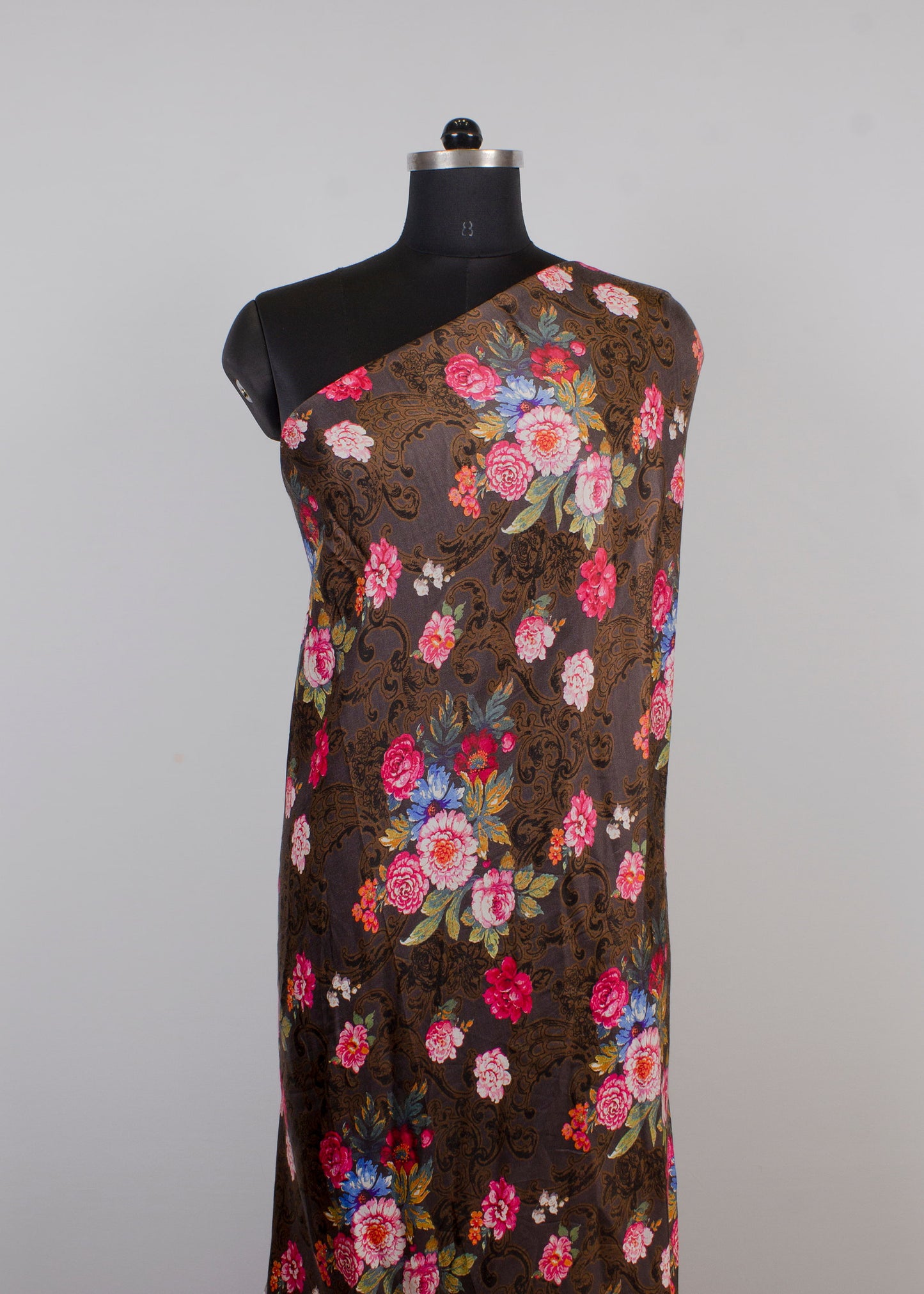 Pure Modal Silk Fabric in Brown with Digital Floral Print - Pure Modal Silk 1012 Brown 3