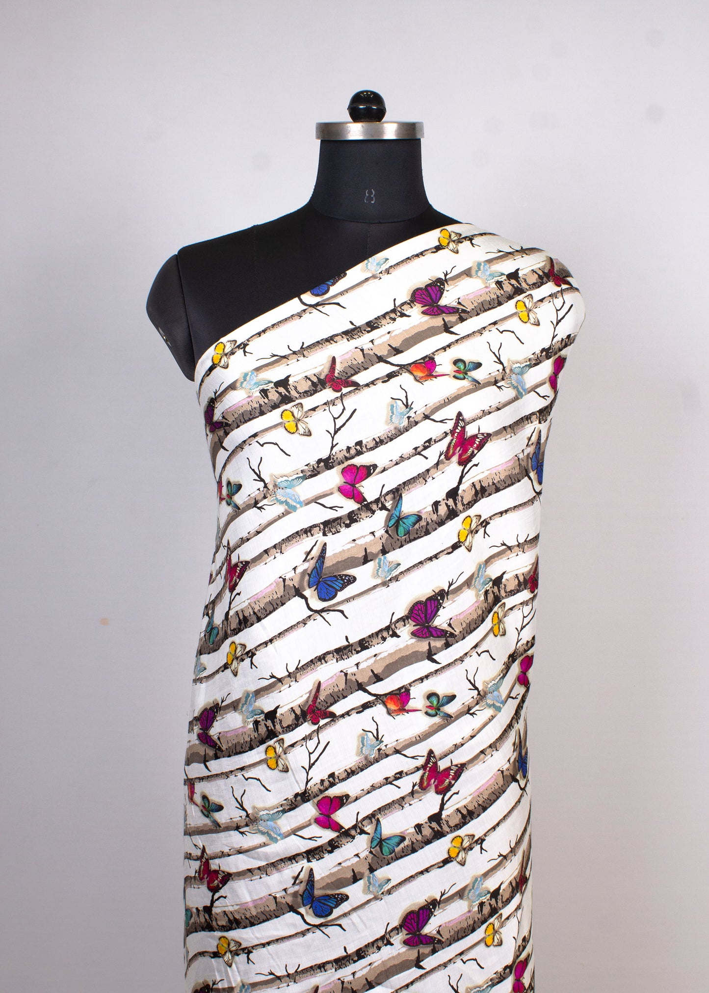 Pure Modal Silk Fabric in White with Digital Butterfly Print - Pure Modal Silk 1008 White Side View