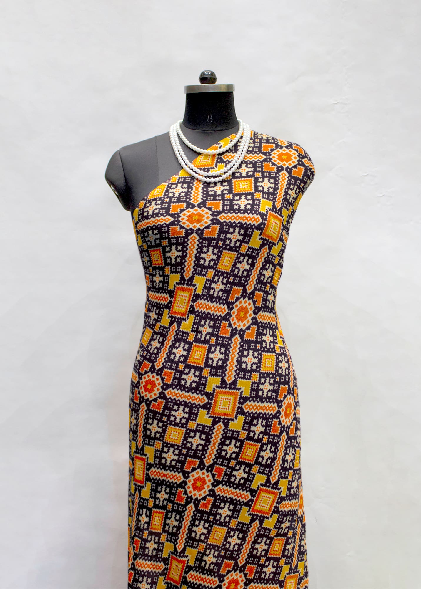 Pure Viscose Georgette Fabric with Black Patola Table Print - Pure Viscose Georgette D.No. 3501 Black 3