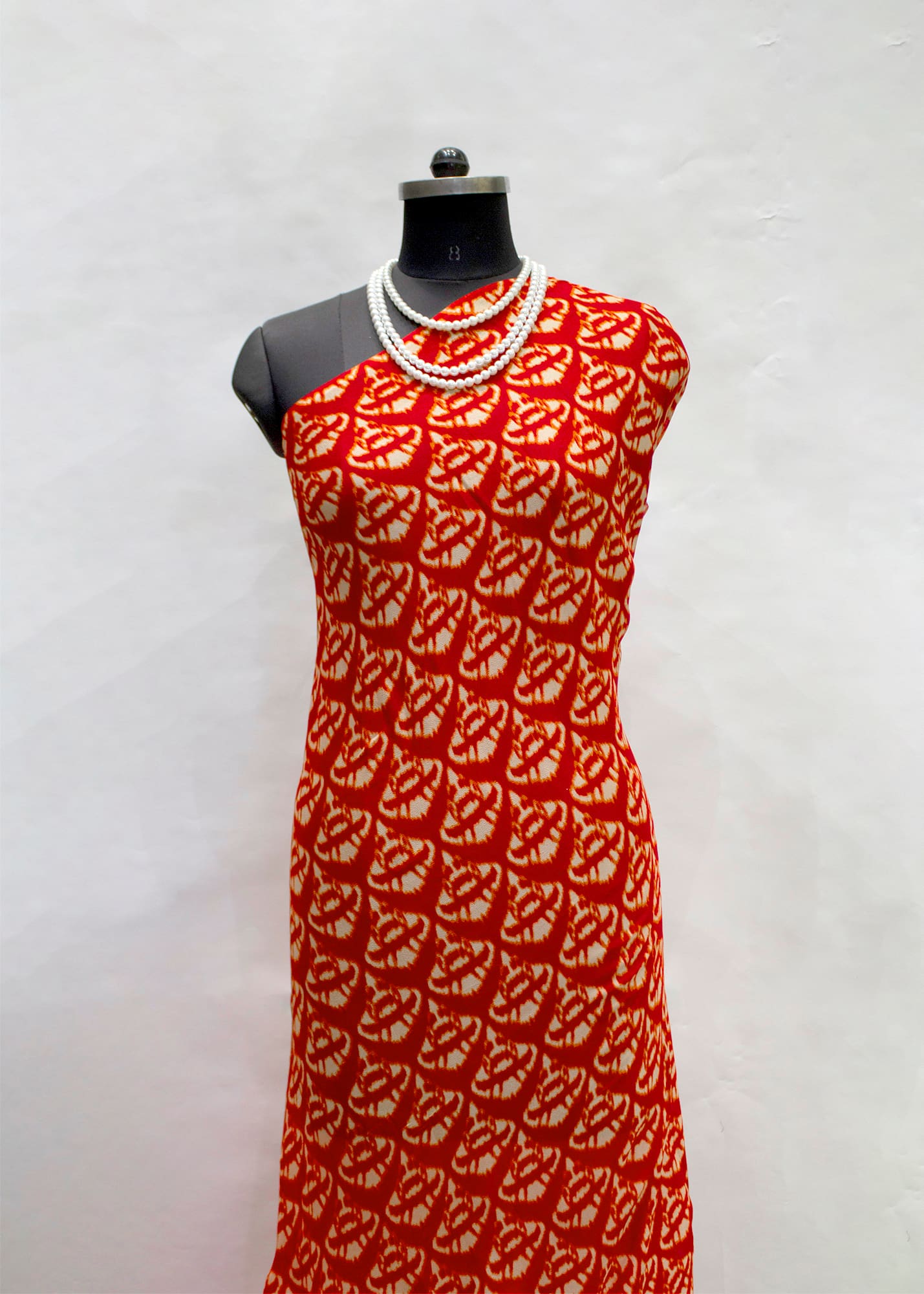 Red Ikat Table Print on Soft Viscose Georgette Fabric - Pure Viscose Georgette D.No. 3502 Red 3