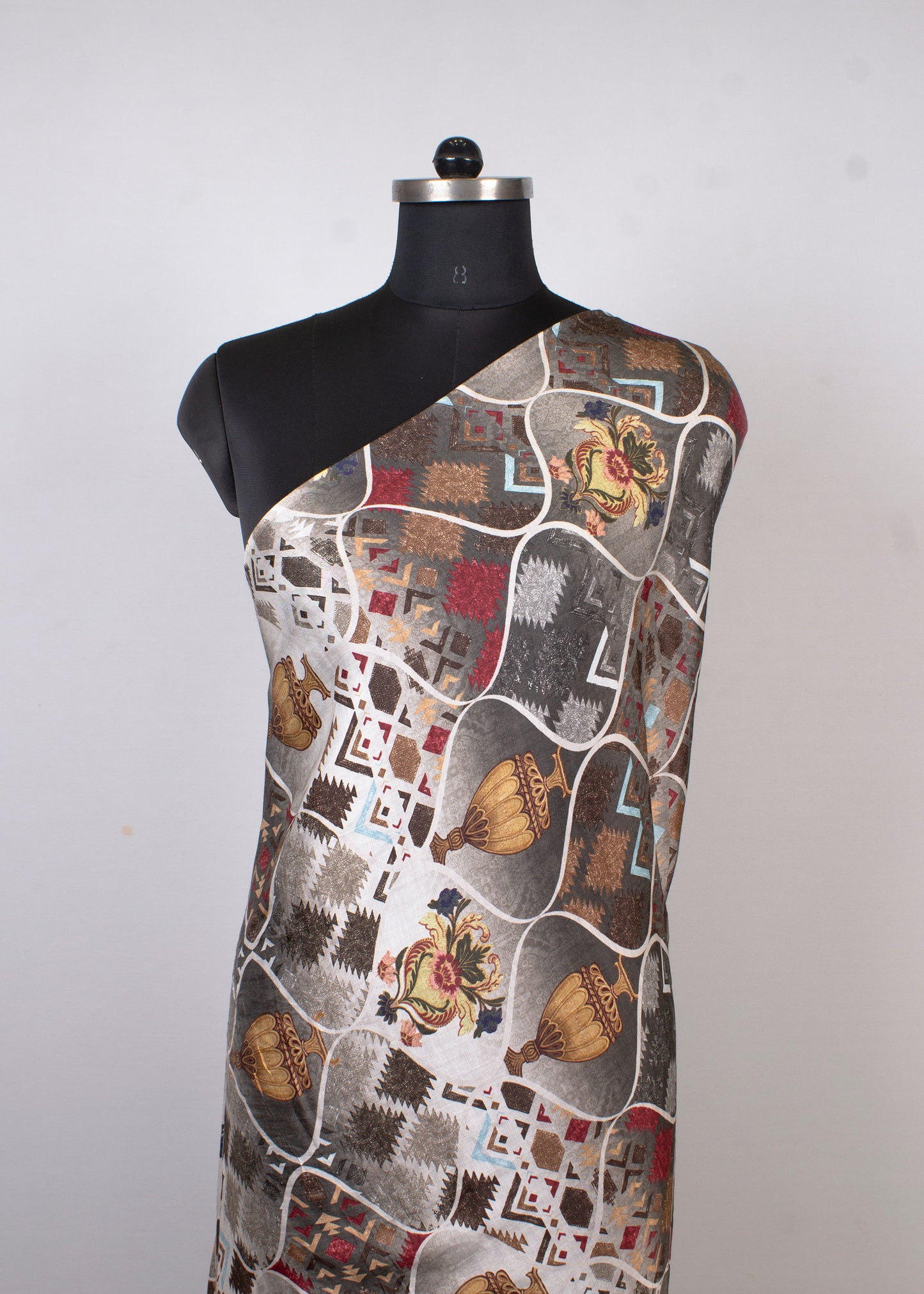 Rich Ethnic Motif Digital Print on Premium Multicolor Modal Silk Fabric - Pure Modal Silk 1019 Multicolor Full View