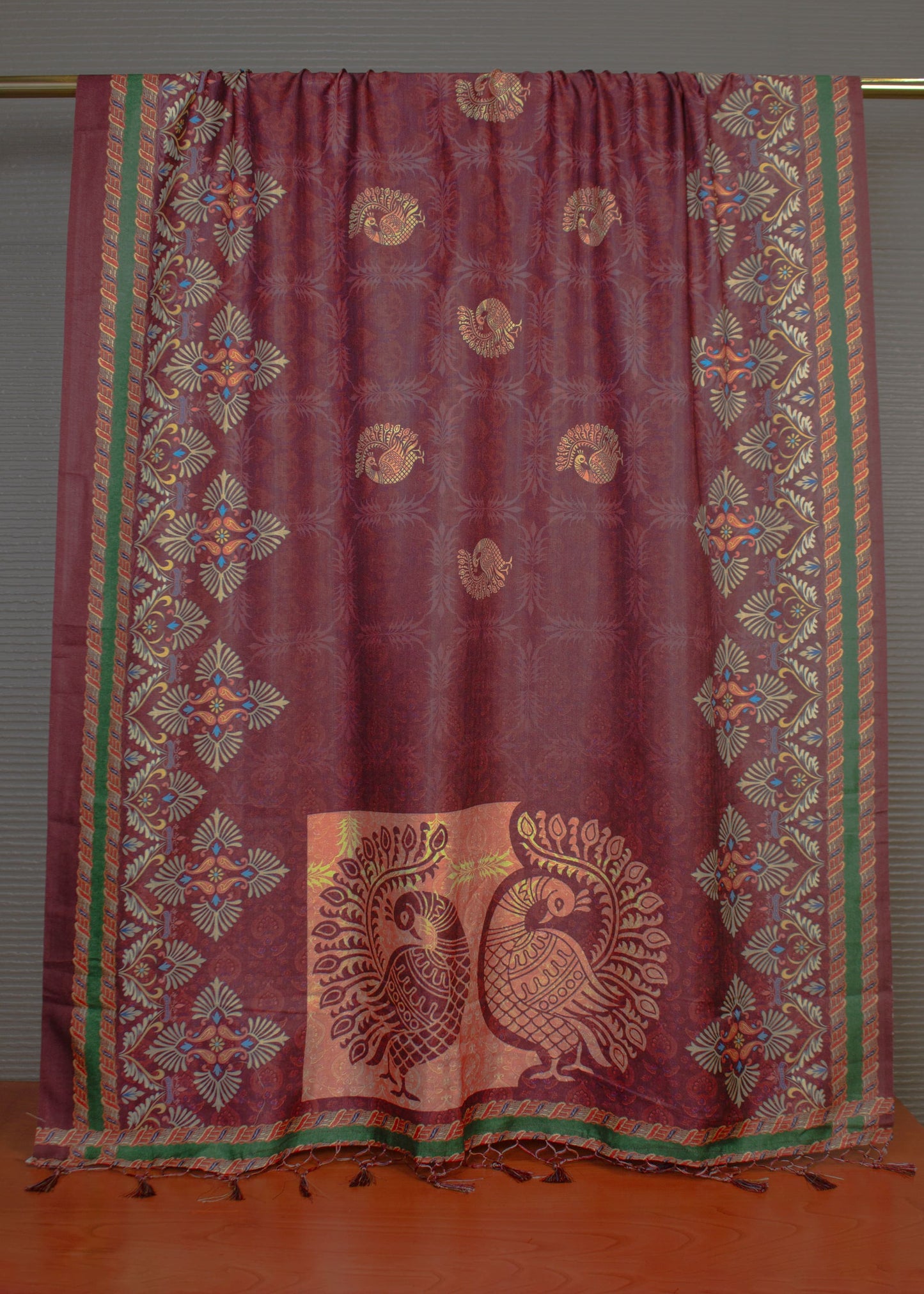 Rust Pashmina Dupatta with Kalamkari Digital Prints and Elegant Tassels - Pashmina Dupatta 3106 Rust Image 2