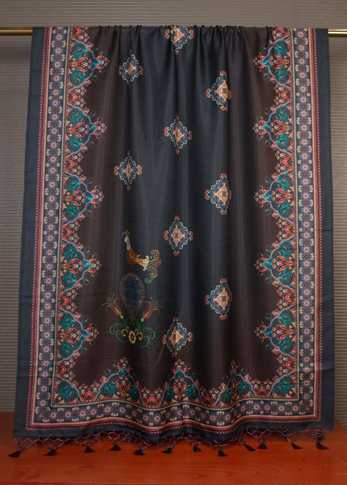 Soft Black Pashmina Dupatta Featuring Kalamkari Digital Prints and Tassel Accents - Pashmina Dupatta 3114 Black 2