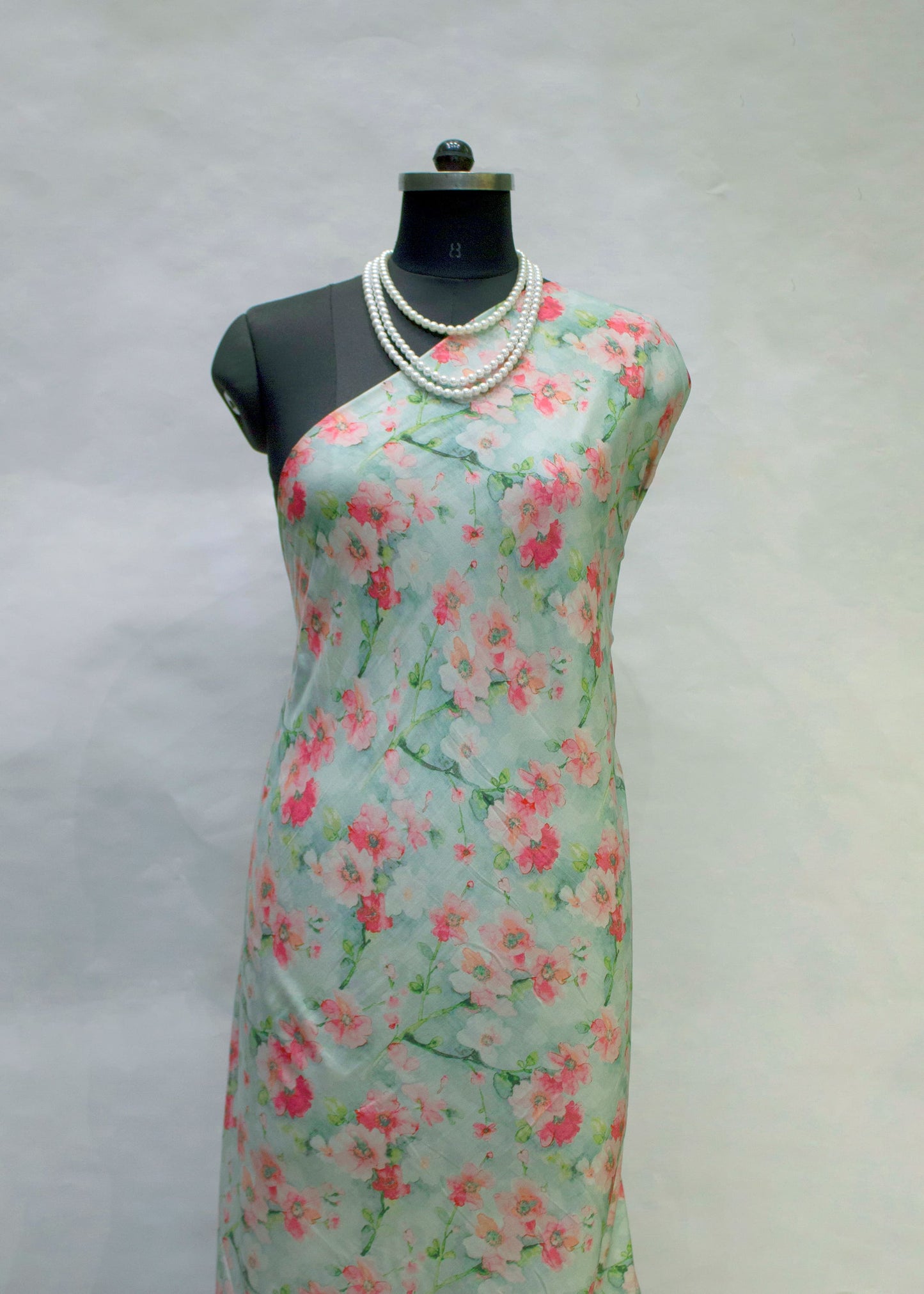 Soft Cotton Sky Green Floral Printed Fabric - Cotton Fabric D.No. 3044 Sky Green Full Image View