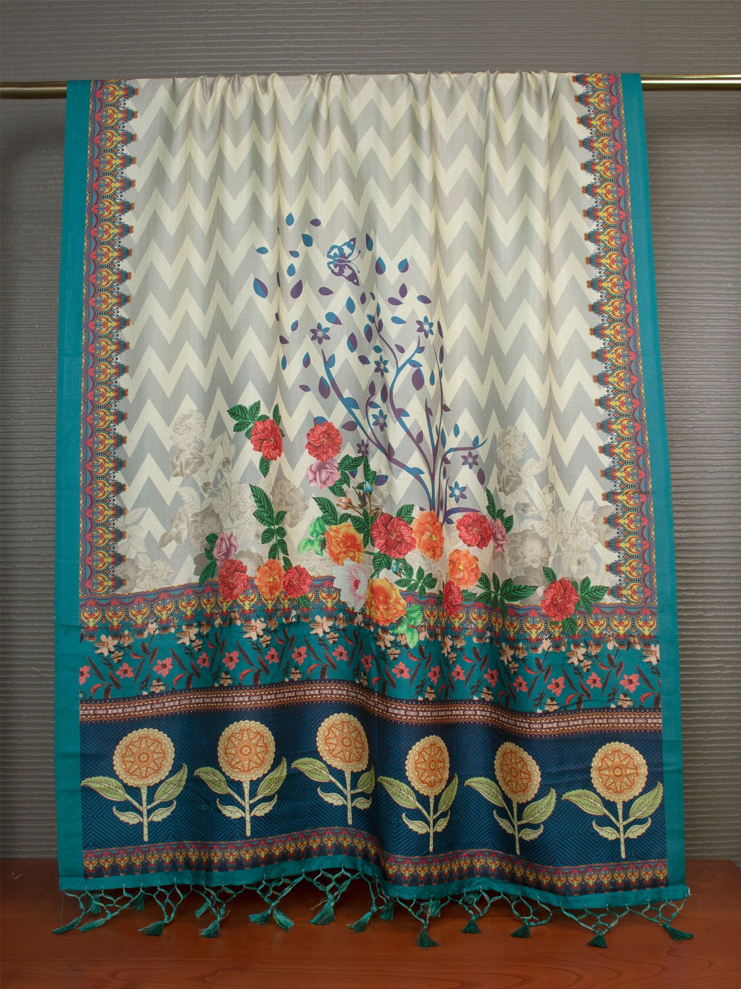 Soft Pashmina Dupatta with Vibrant Multicolor Floral Prints and Tassel Accents - Pashmina Dupatta 3112 Multicolor Second View