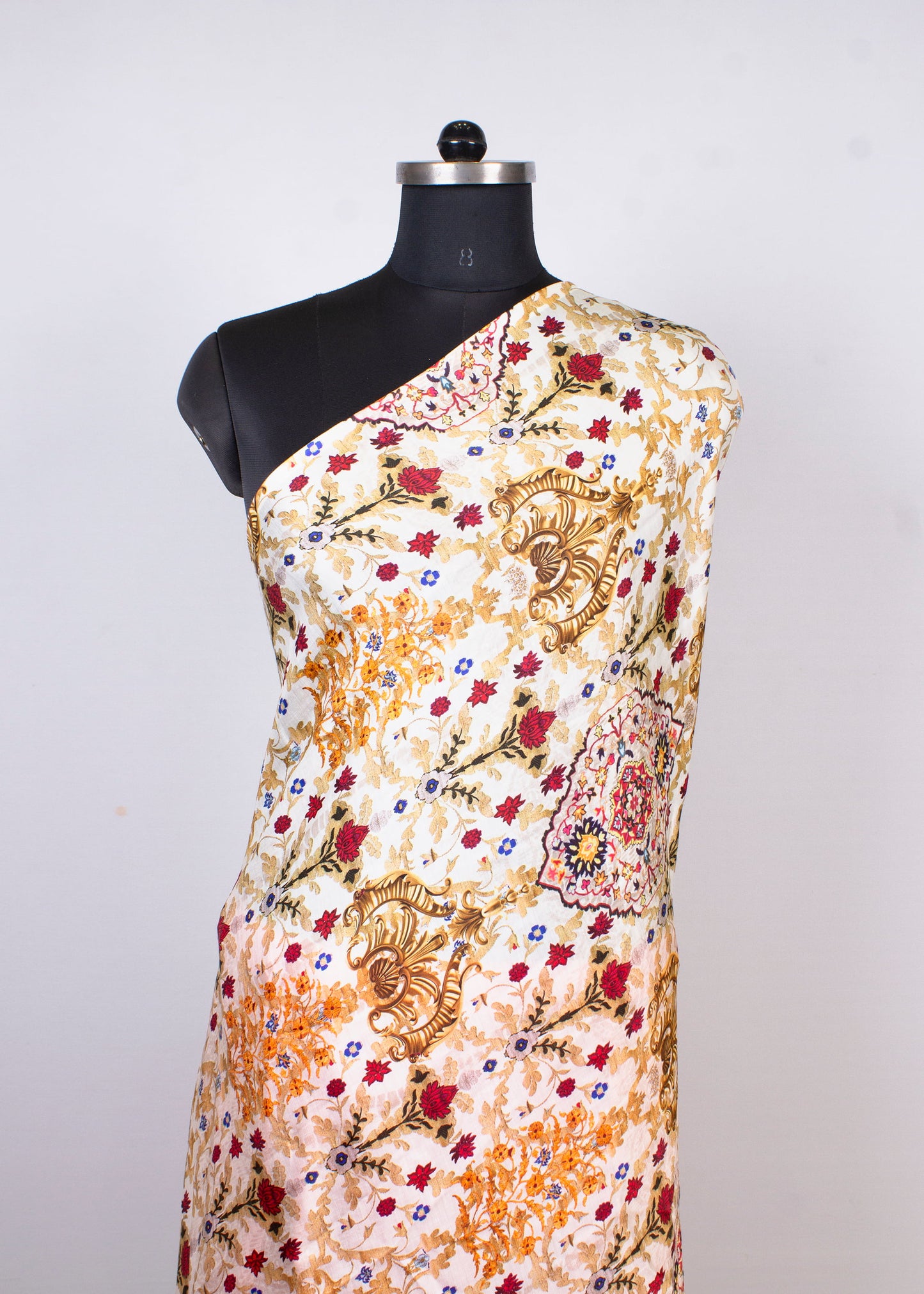 Soft Pure Modal Silk Fabric in White with Ethnic Motif Digital Print - Pure Modal Silk 1010 White Pose 3