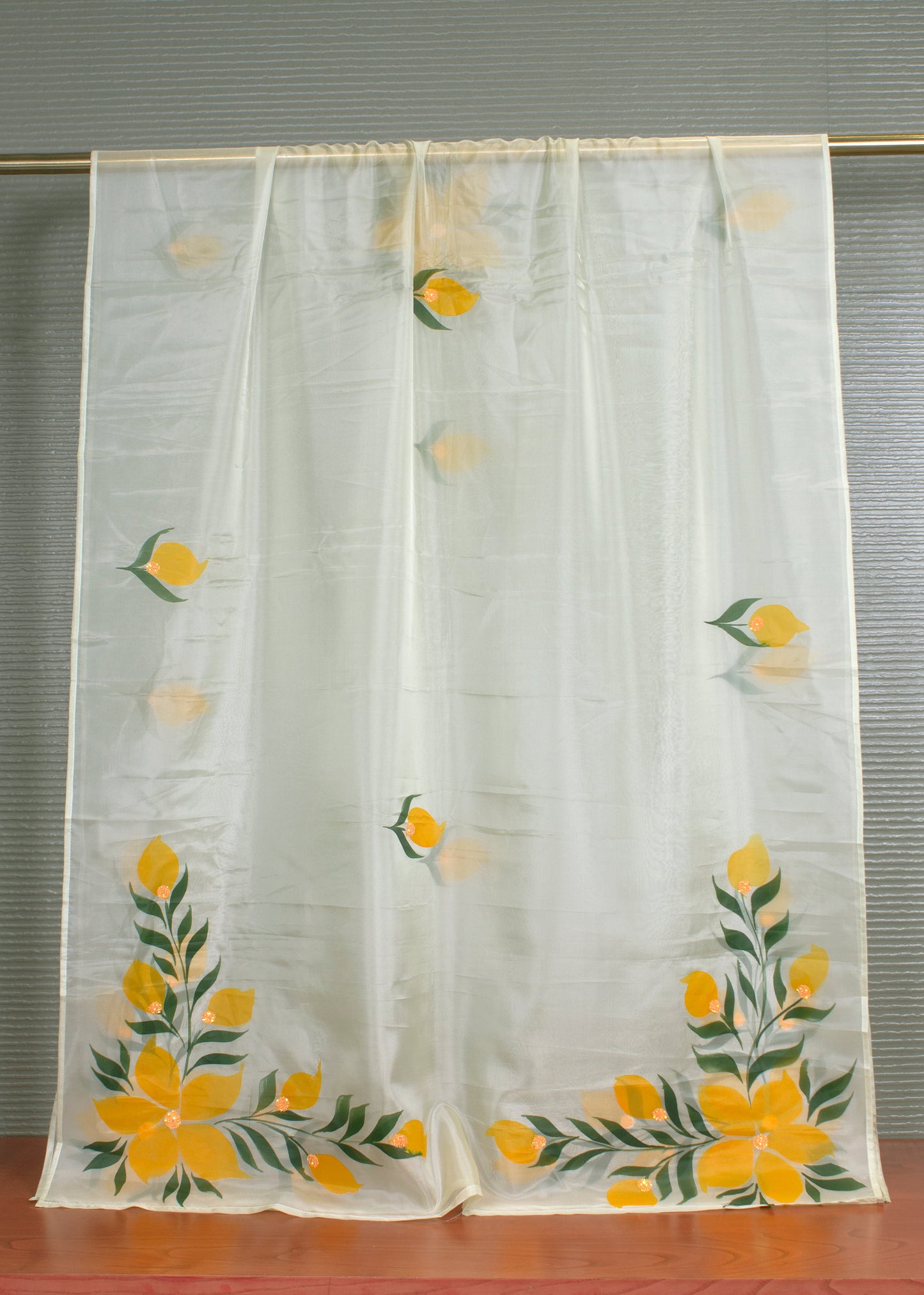 Soft Light Green Organza Dupatta with Graceful Hand-Painted Florals and Embellishments - Trinkal 102 Light Green Full View