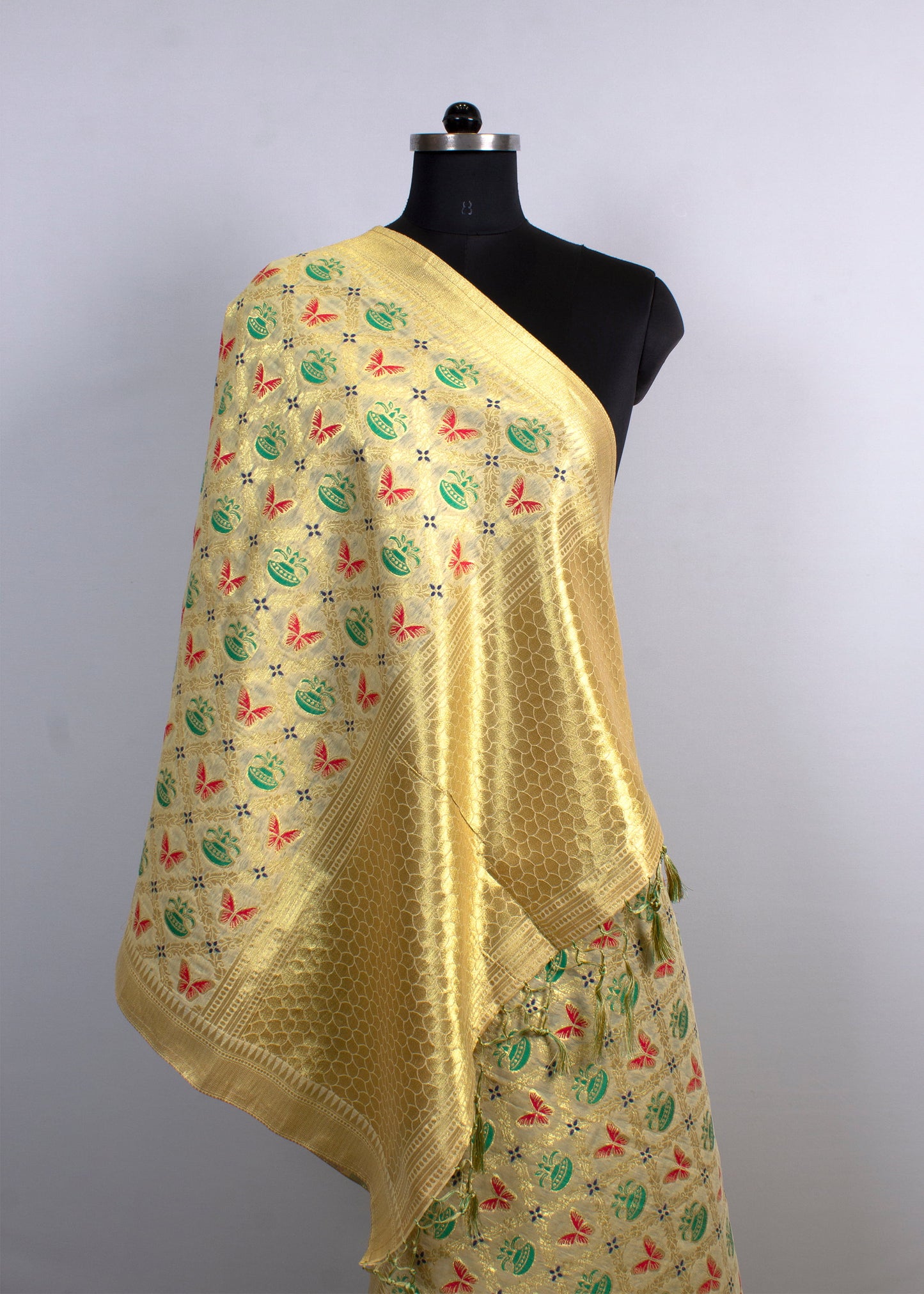 Timeless Cream Chanderi Stole Featuring Ethnic Motif Dgital Prints and Decorative Zari Accents