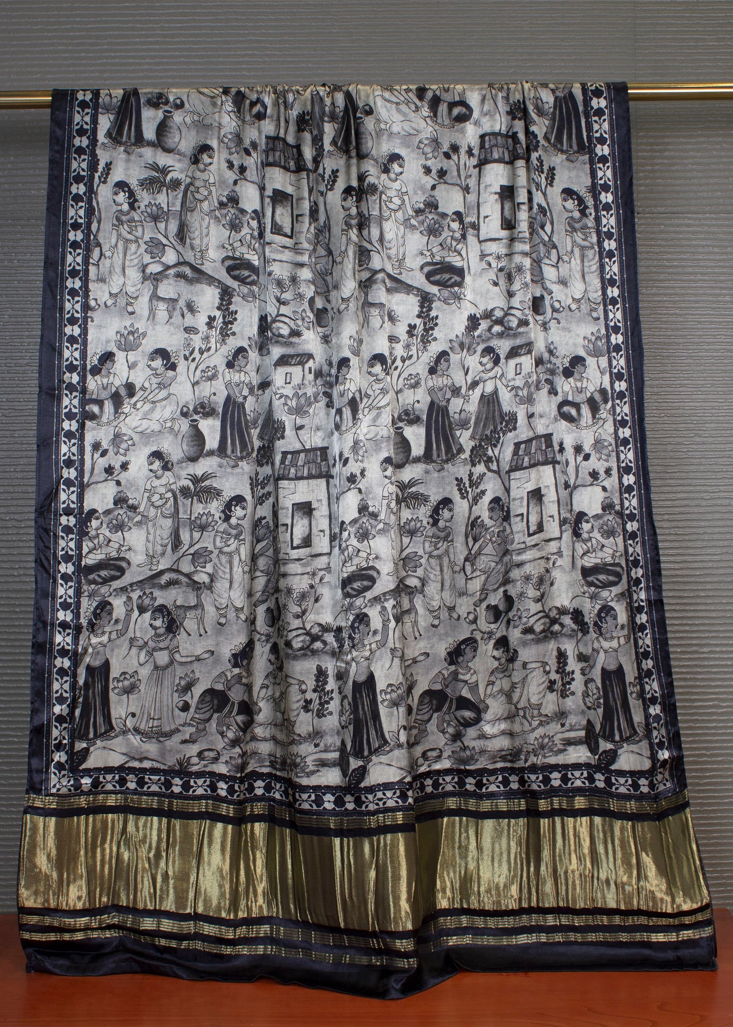 Traditional Multicolor Gaji Silk Dupatta with Ethnic Figure Digital Prints and Zari Woven Border - Pure Gaji Silk Dupatta 1134 Multicolor View 2