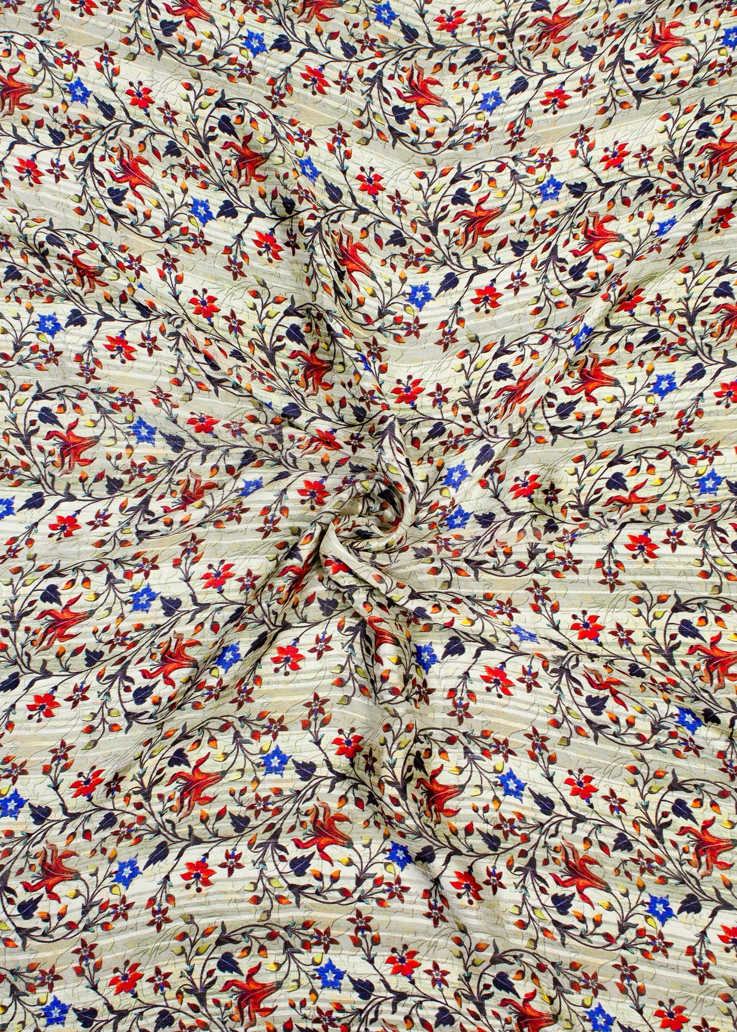 Vibrant Kalamkari Floral Print on Multicolor Digital Printed Soft Georgette Satin Pattern Fabric - Pure Georgette Satin Pattern 9007 Multicolor Pose 1