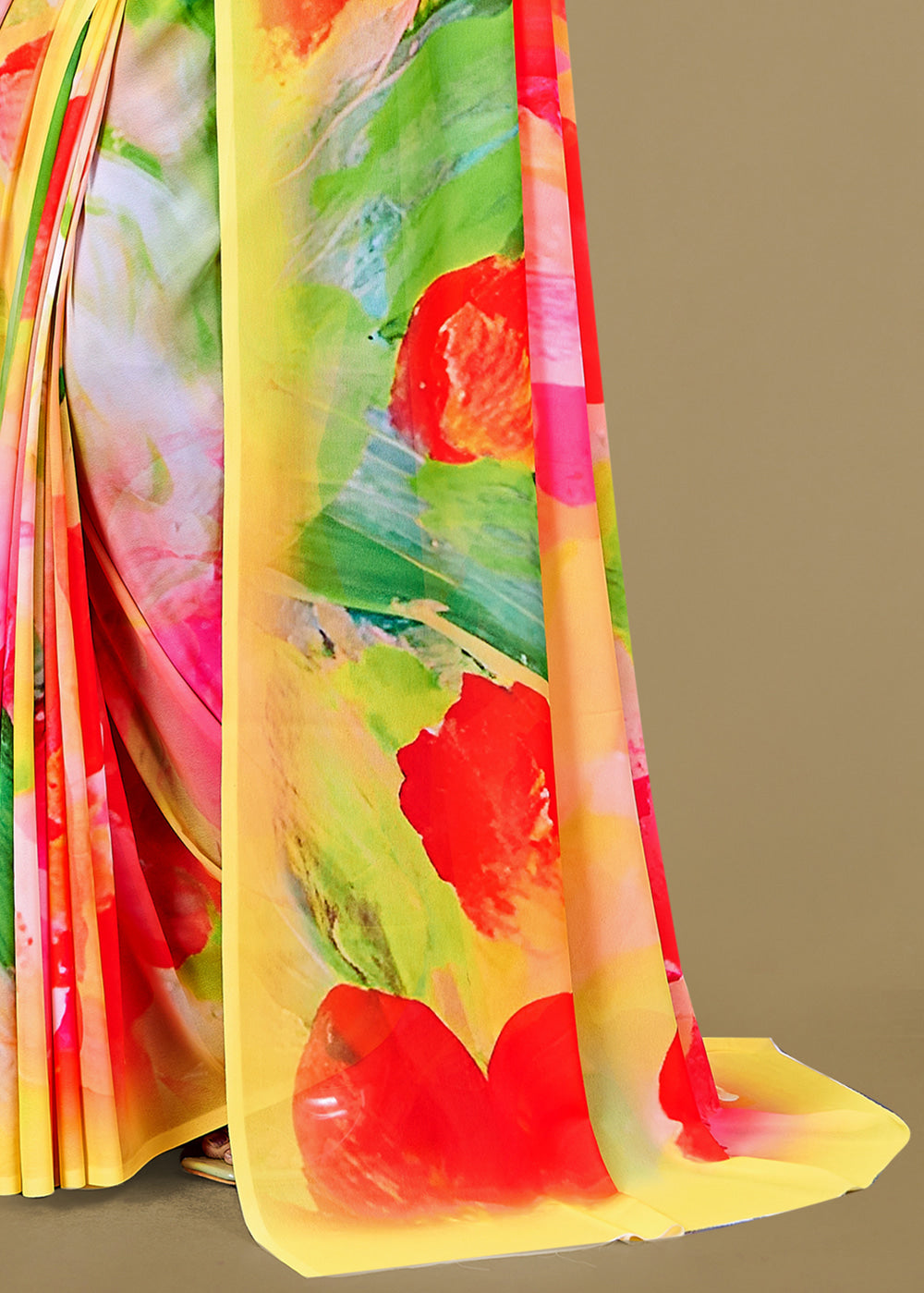 Vibrant Multicolor Georgette Saree Showcasing Stunning Abstract Digital Prints - Baarish Prints 13191 Multicolor Modeling 3