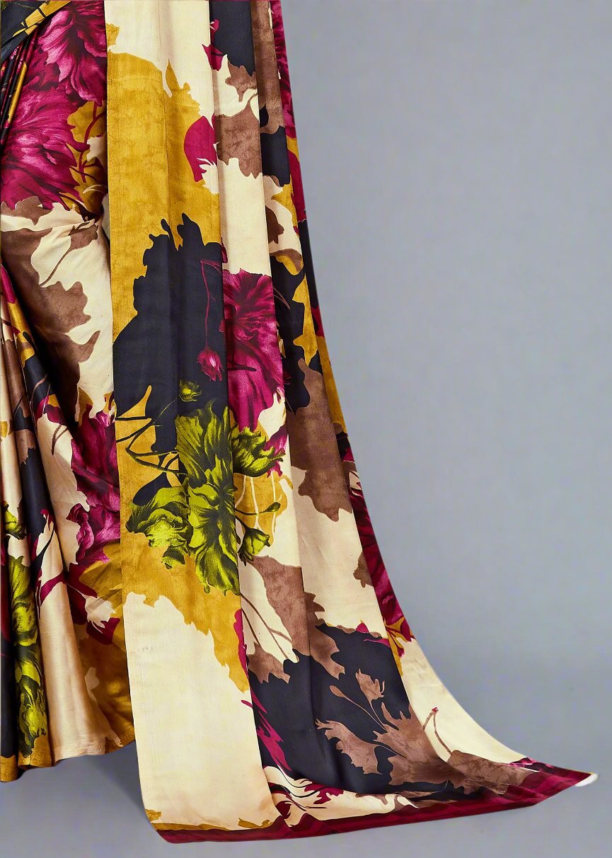 Vibrant Multicolor Satin Crepe Saree with Elegant Floral Pattern - Signature Prints 7714-A Multicolor Third Image