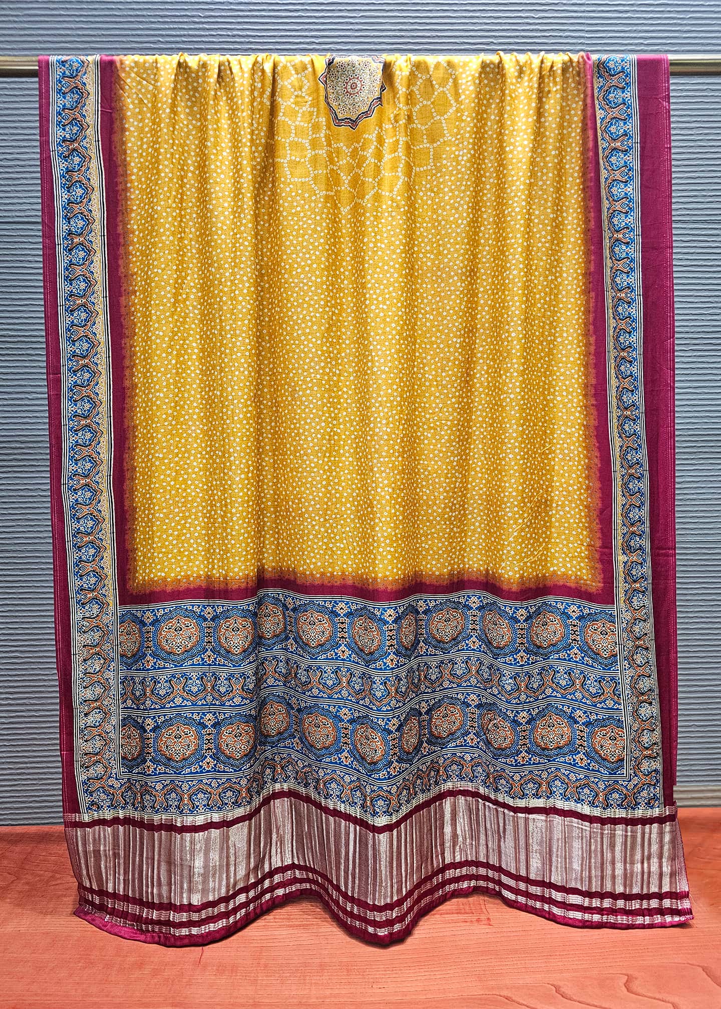 Yellow Bandhani Digital Printed Gaji Silk Dupatta with Zari Weave Border Image