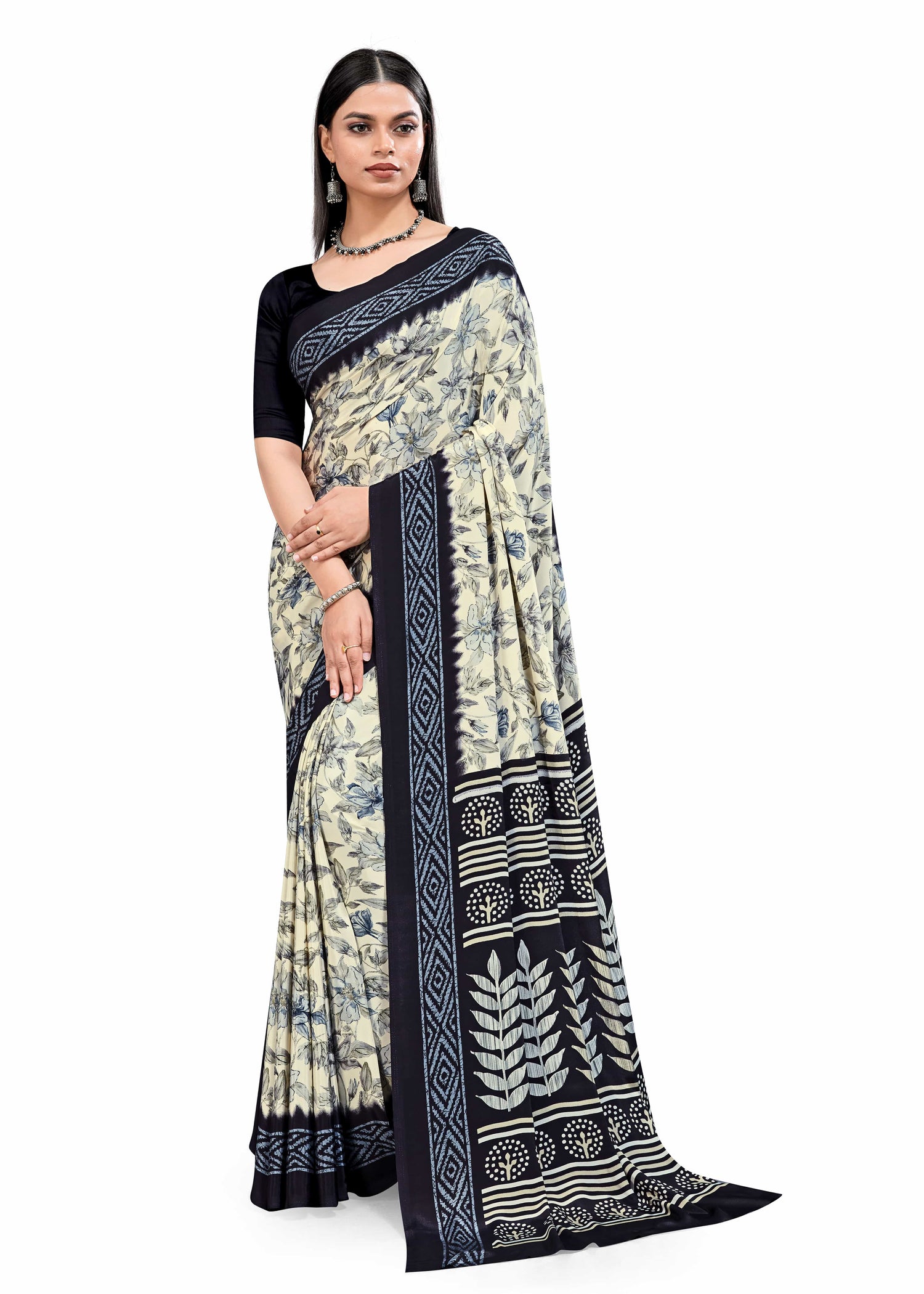 A collection of printed sarees, demonstrating a mix of traditional and contemporary designs with colorful patterns