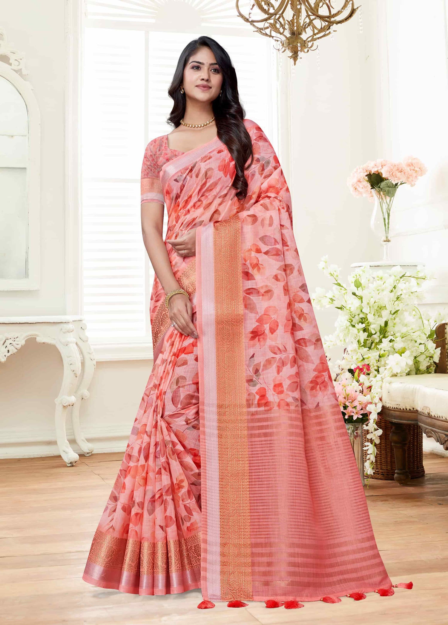 Pastel Pink Saree with Contemporary Patterns