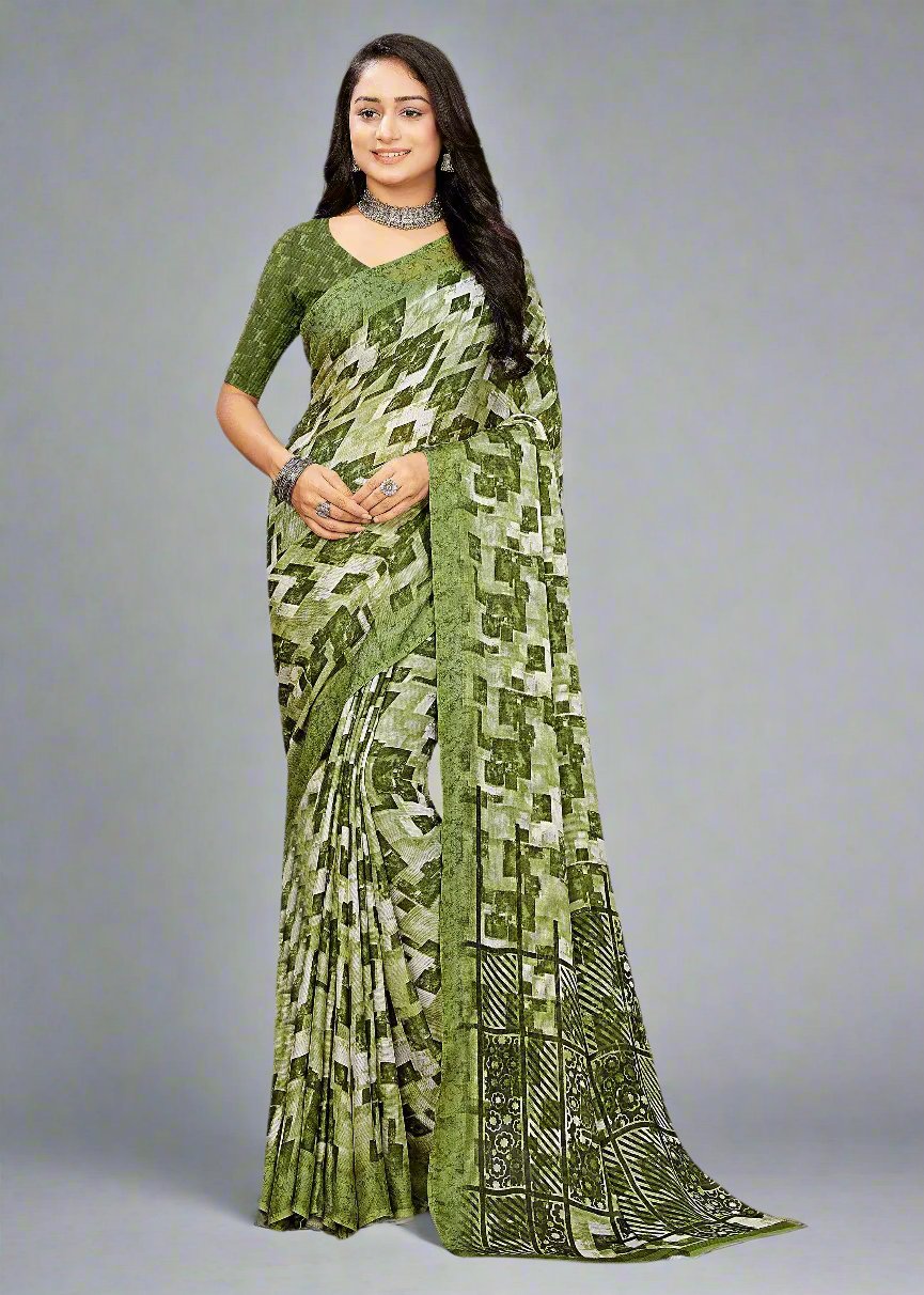 Designer Chiffon Saree with Pista Abstract Pattern - Heritage Silk D. No.4262-D Pista Front Image 