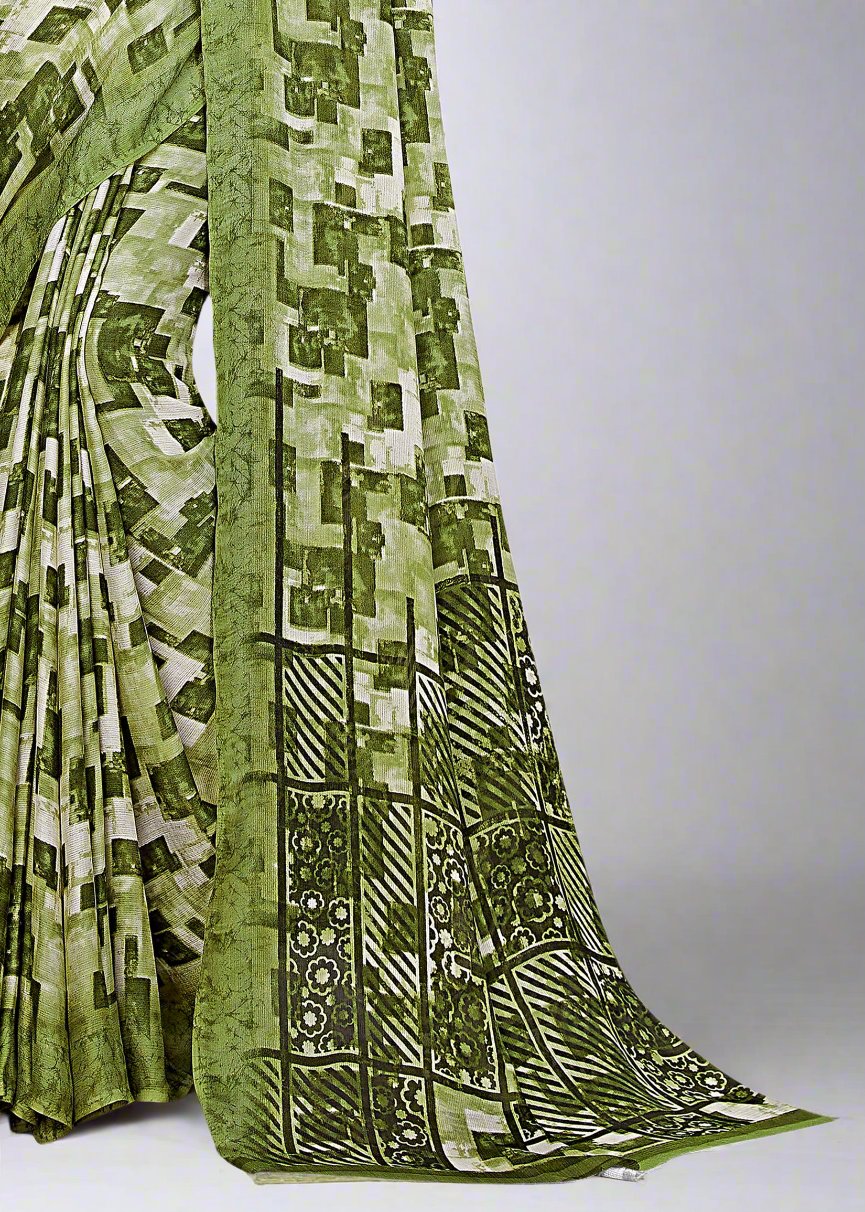 Designer Chiffon Saree with Pista Abstract Pattern - Heritage Silk D. No.4262-D Pista Pallu Image