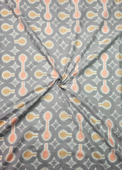 Pure Cotton Linen Grey Ikat Digital Printed Fabric - Pure Cotton Linen D.No. 3202 Grey Image 1