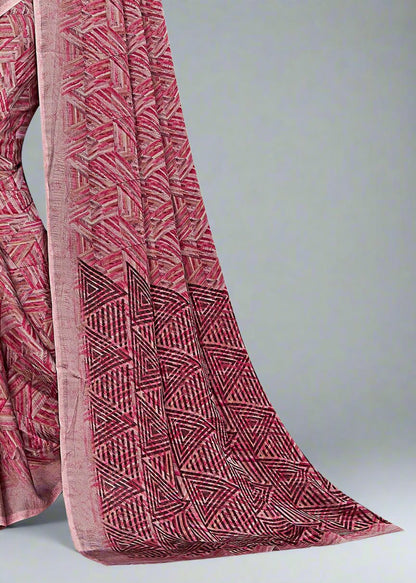 Abstract-Patterned Pink Saree Crafted from Soft Fill Fabric - Tiny Prints 9102-B Pink Pallu View