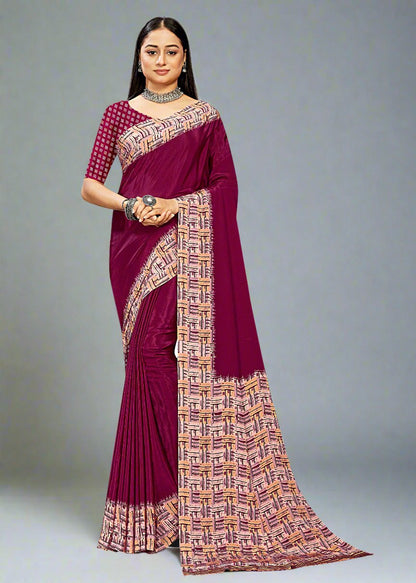 Abstract Magenta Printed Designer Crepe Saree - Sabarmati Silk 5254 E Magenta 1