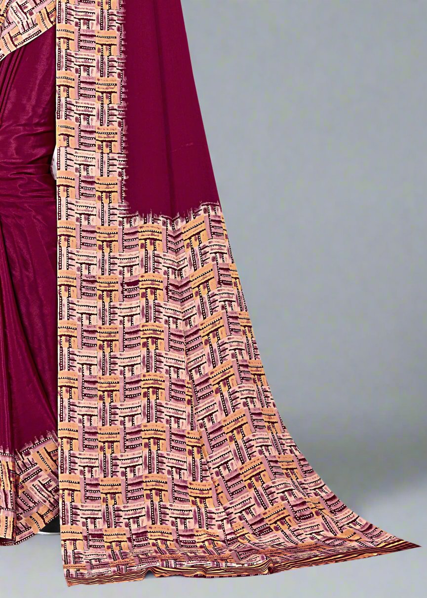 Abstract Magenta Printed Designer Crepe Saree - Sabarmati Silk 5254 E Magenta 3