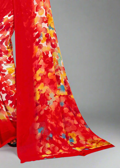 Abstract Patterned Red Georgette Saree with Solid Border - Indigo Prints 2440-C Red Pallu Image 