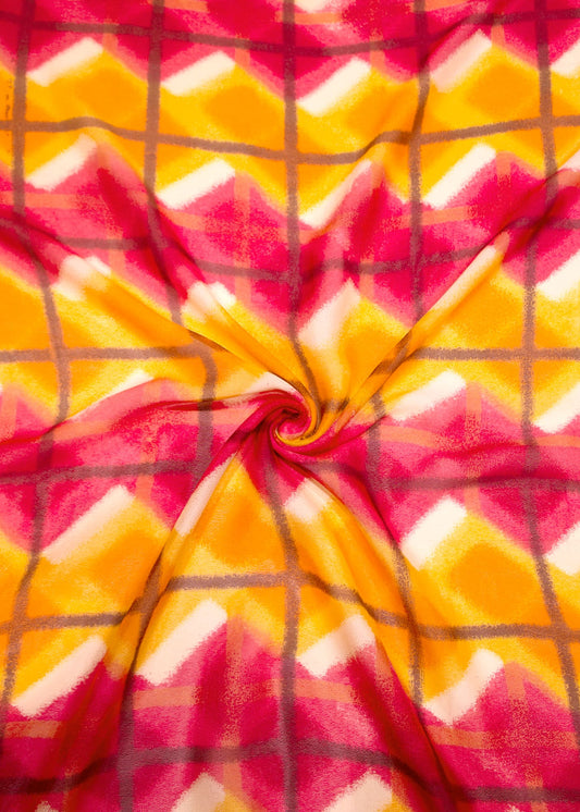 Amber Yellow and Red Abstract Table Print on Pure Viscose Georgette Fabric Image 1